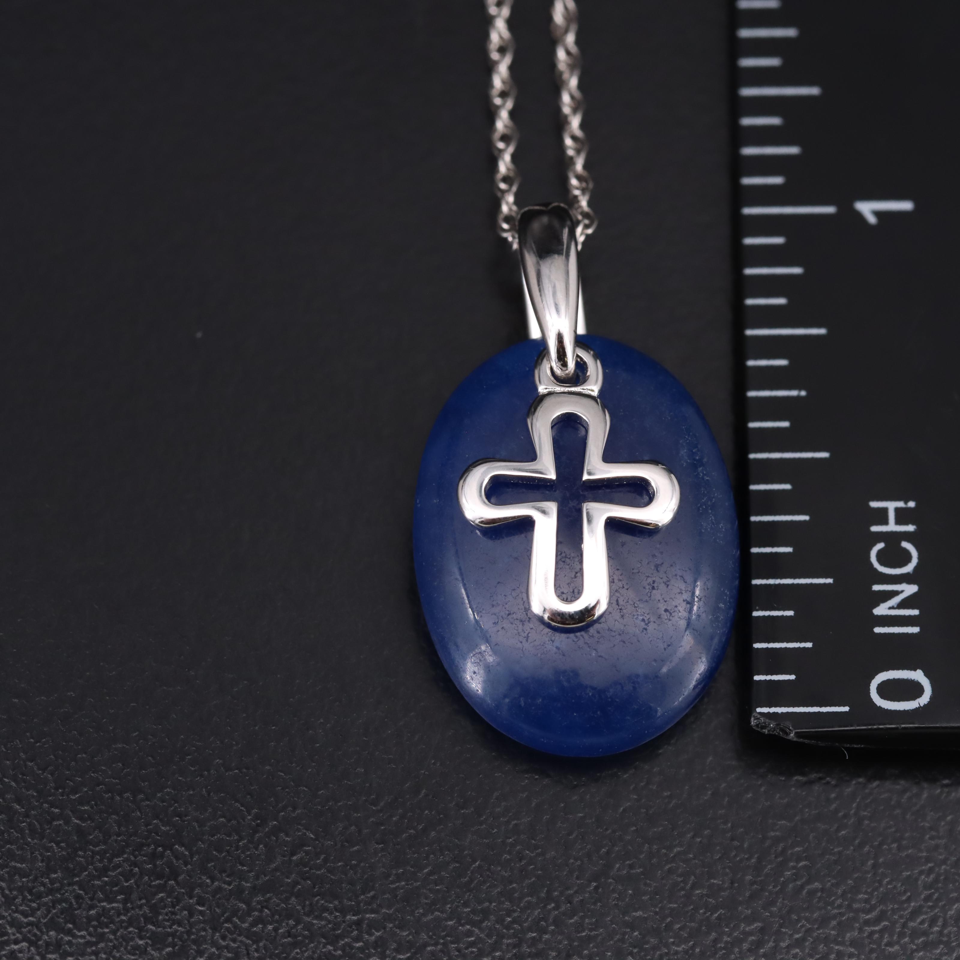 Sterling Quartz Cross Pendant Necklace