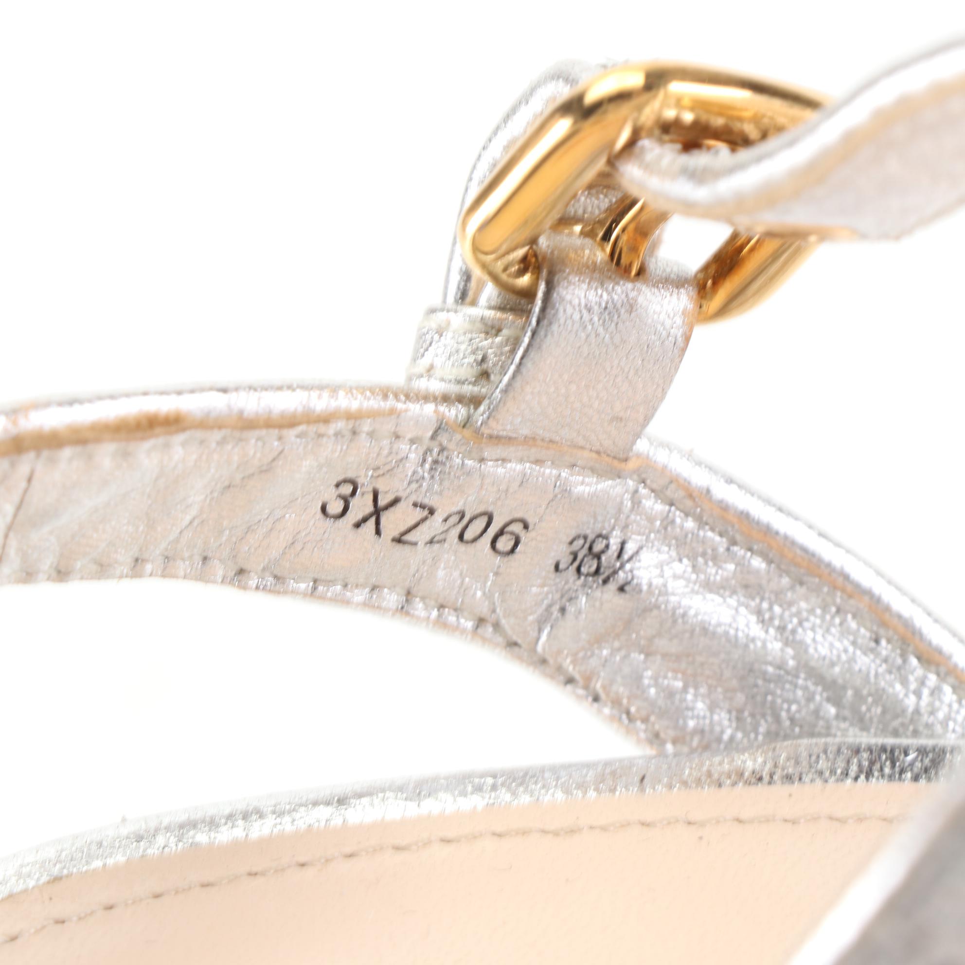 Prada Sport Silver Glitter Cork/Jute Wedge Sandals