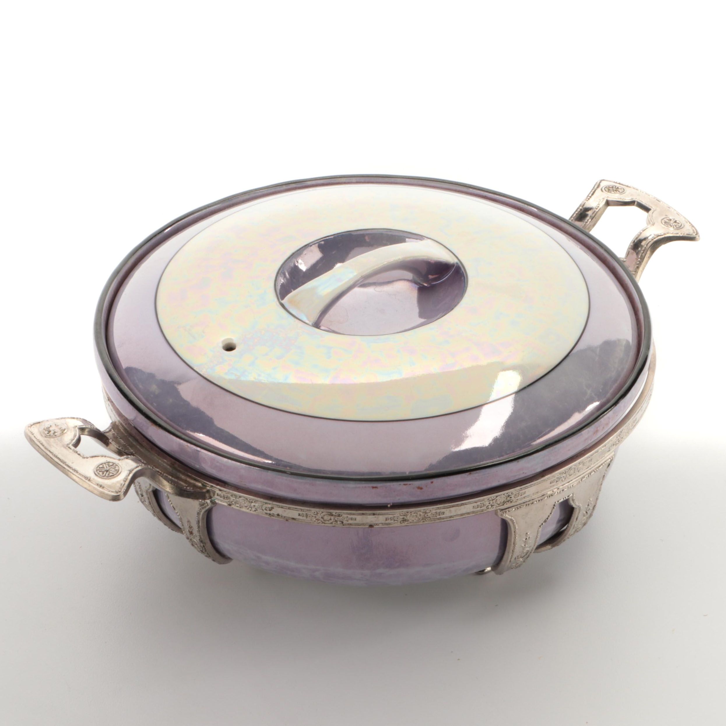 Royal Rochester Lustreware Porcelain Serving Dish with Silver Plate Stand