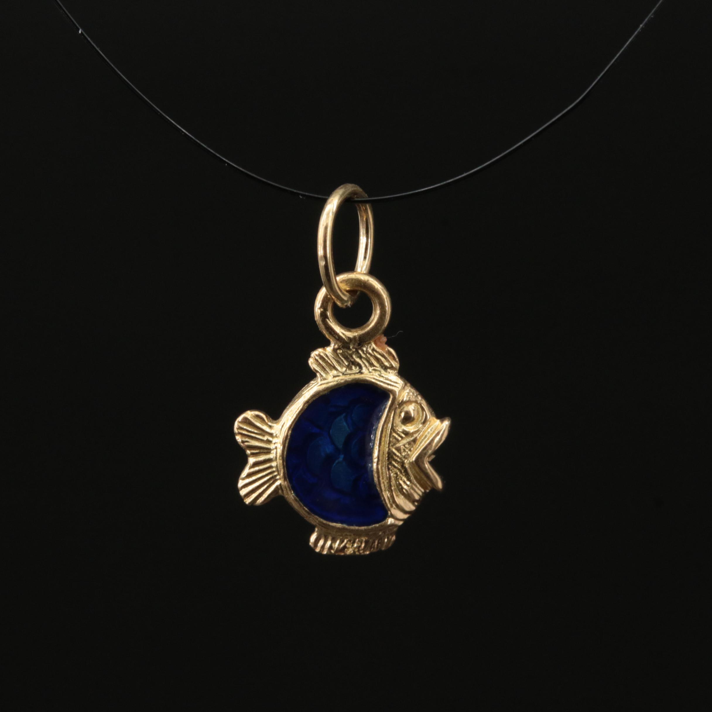 14K Guilloché Enamel Fish Pendant
