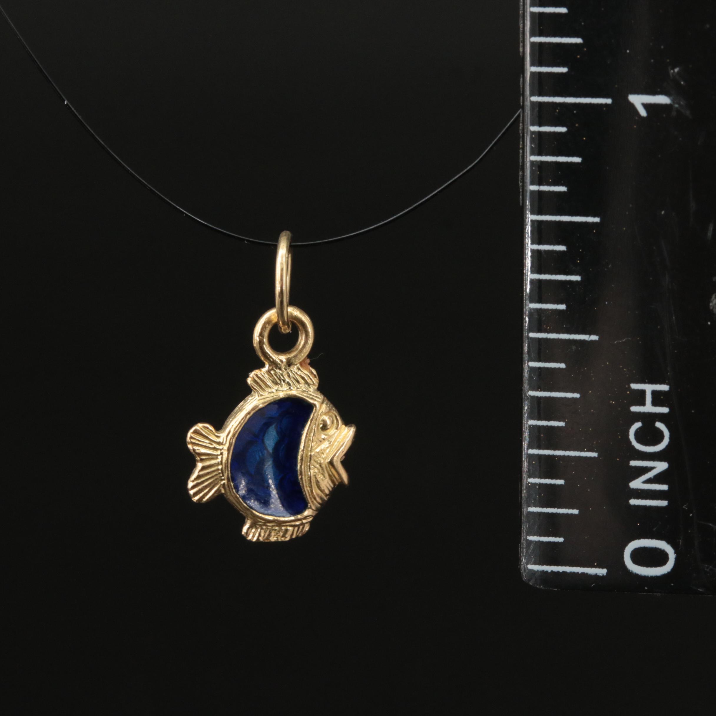 14K Guilloché Enamel Fish Pendant