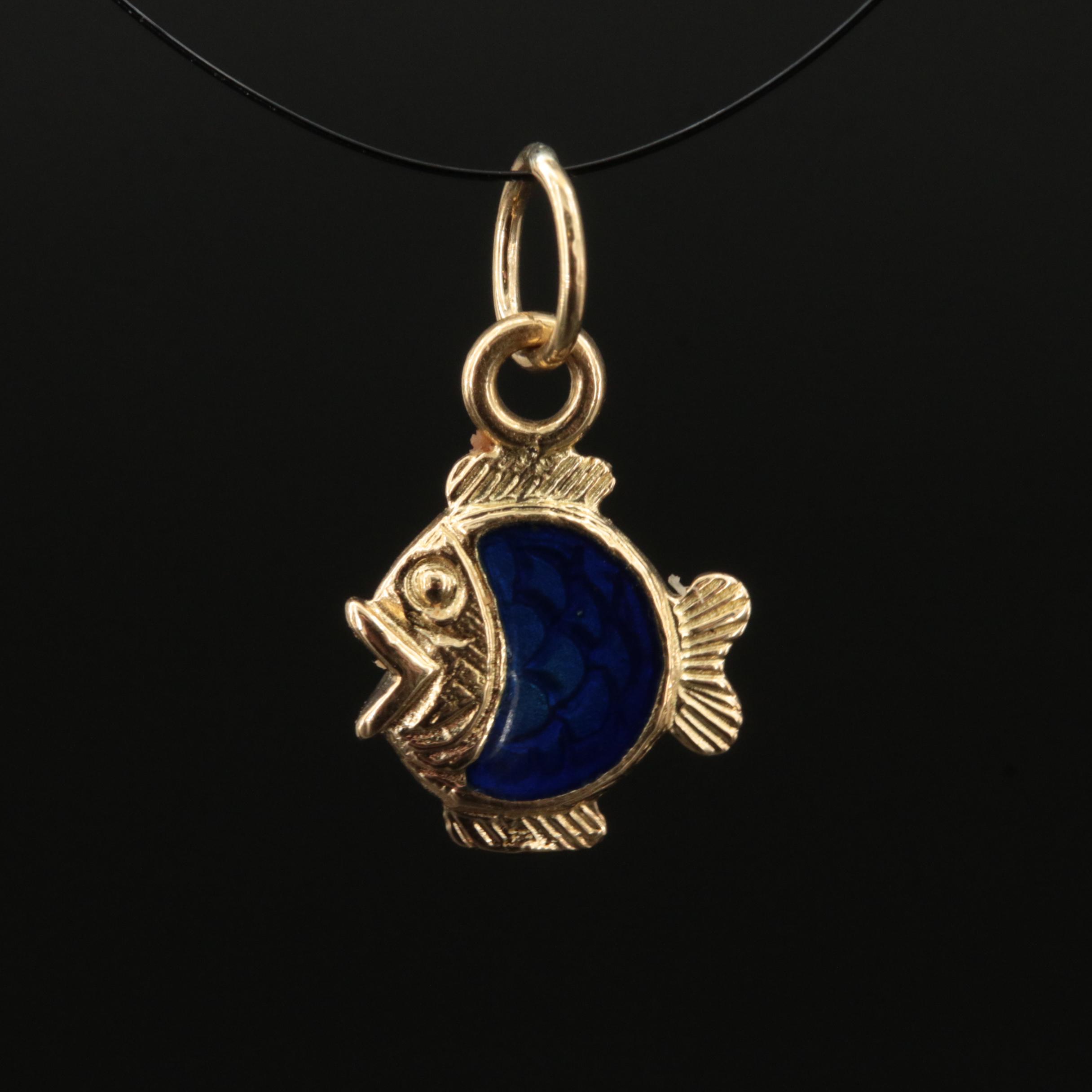 14K Guilloché Enamel Fish Pendant