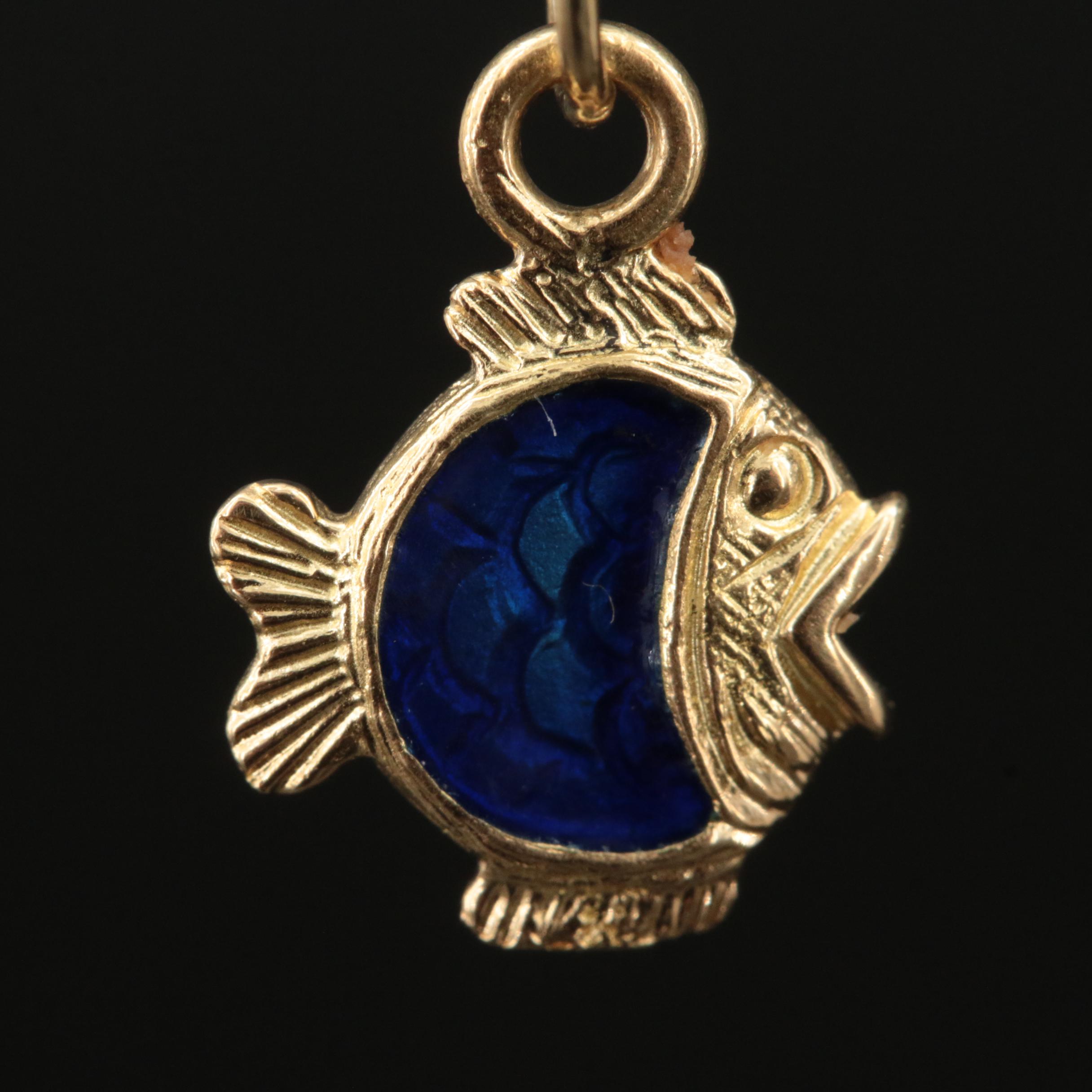 14K Guilloché Enamel Fish Pendant