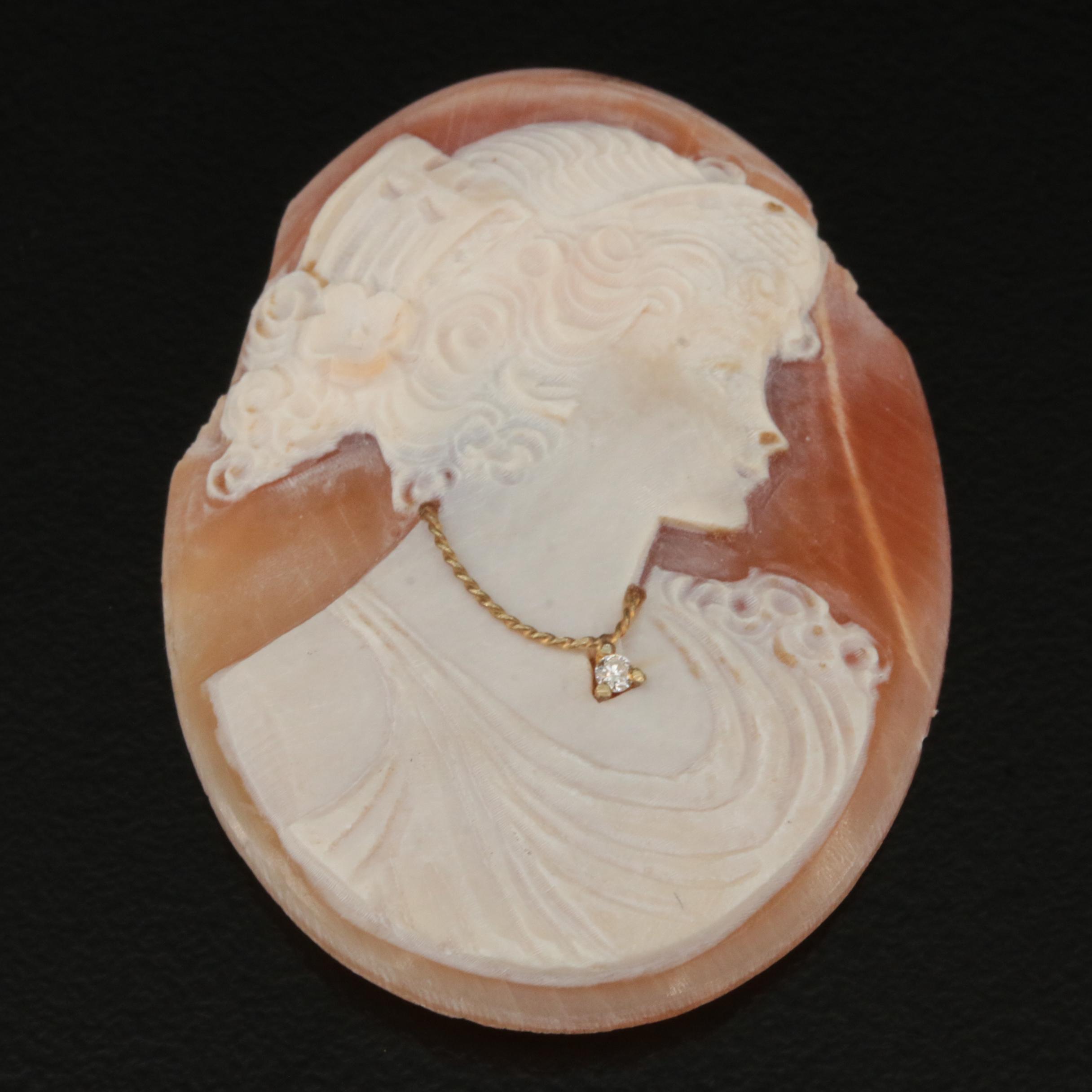 Loose 14K Shell and Diamond Cameo Habillé