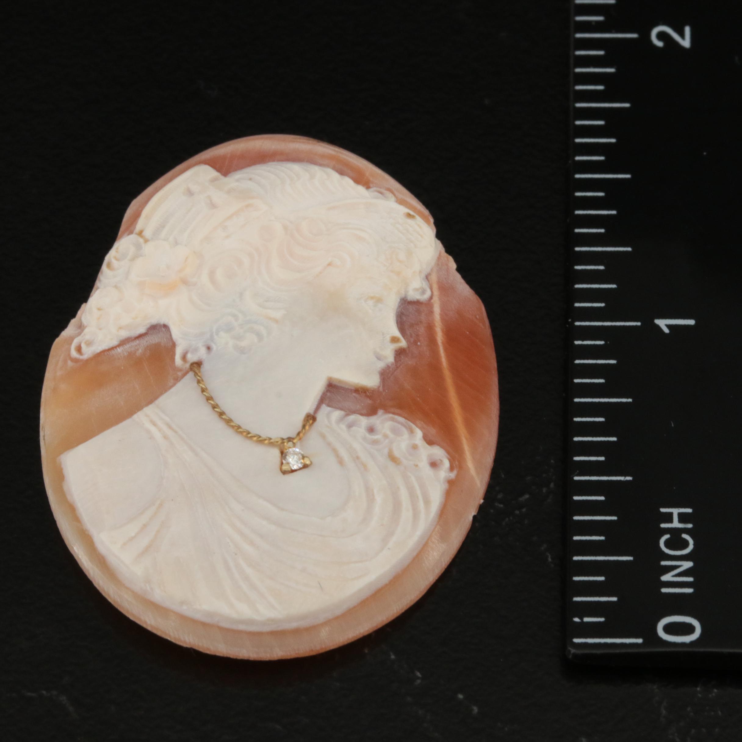 Loose 14K Shell and Diamond Cameo Habillé