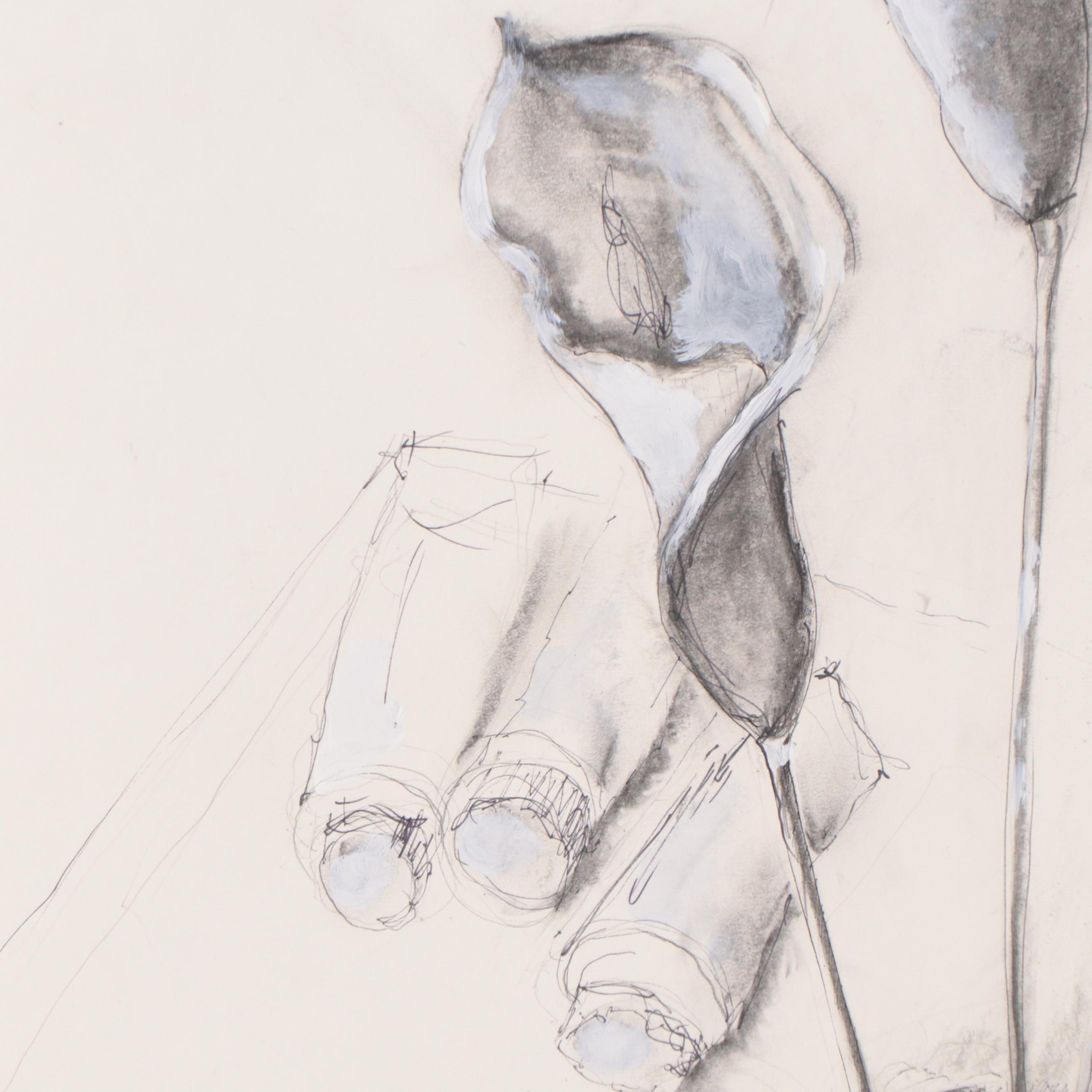 Carol Imes-Luscombe Mixed Media Drawing of Floral Still Life "Calla Lillies"