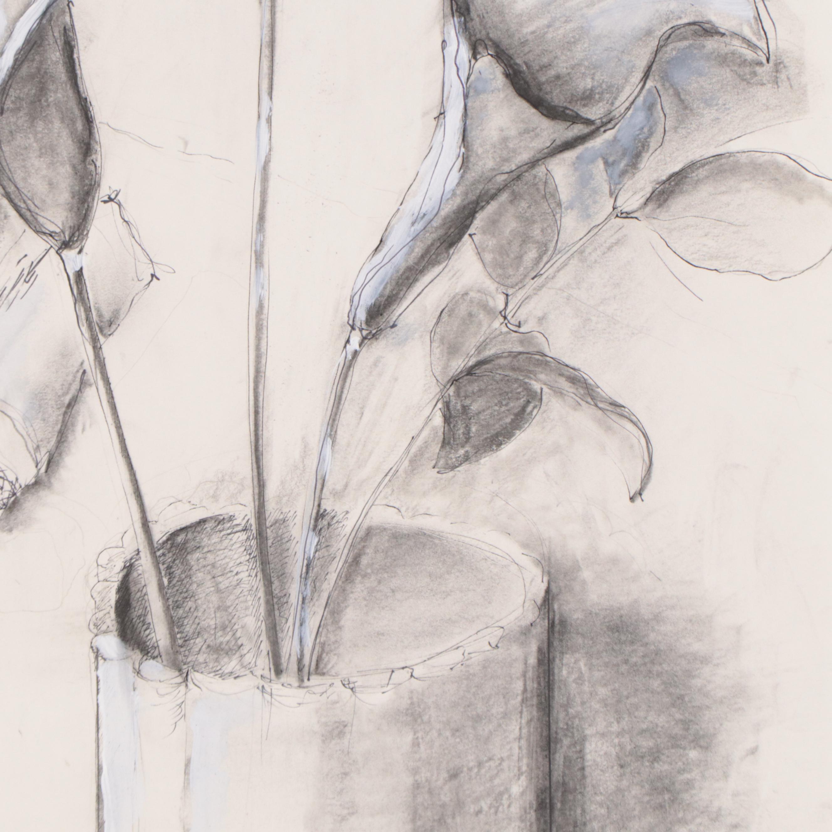 Carol Imes-Luscombe Mixed Media Drawing of Floral Still Life "Calla Lillies"