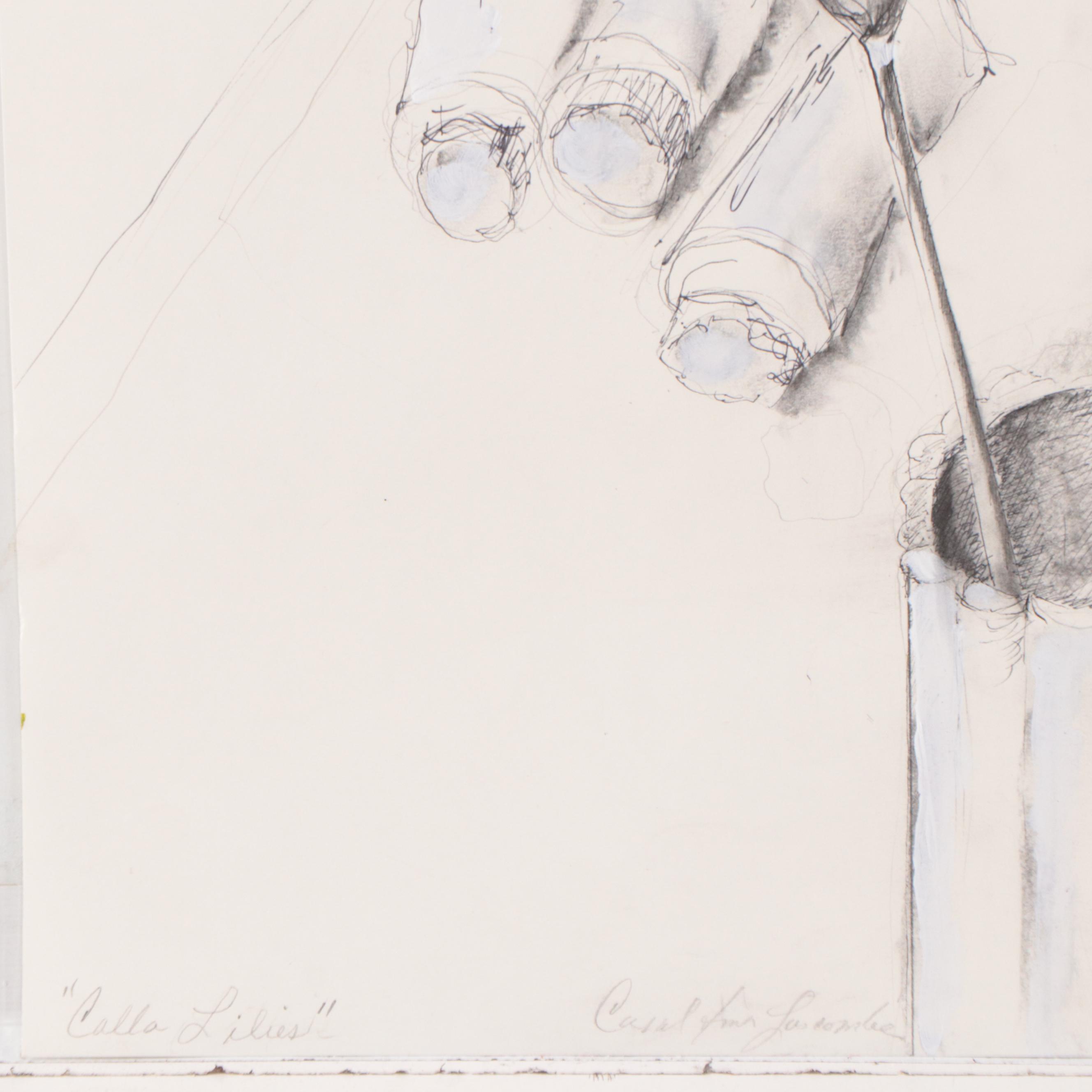 Carol Imes-Luscombe Mixed Media Drawing of Floral Still Life "Calla Lillies"