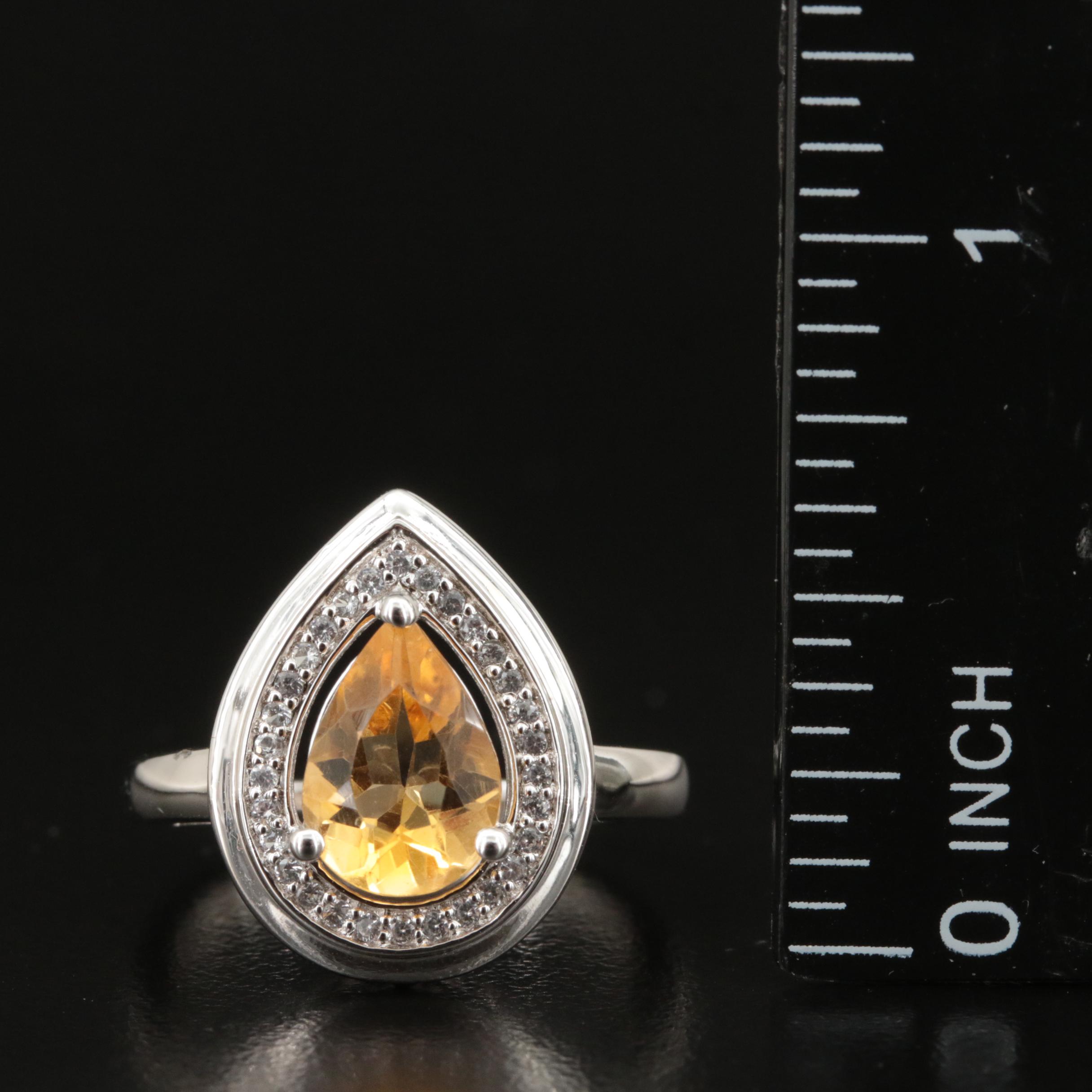 Sterling Citrine and Sapphire Teardrop Ring