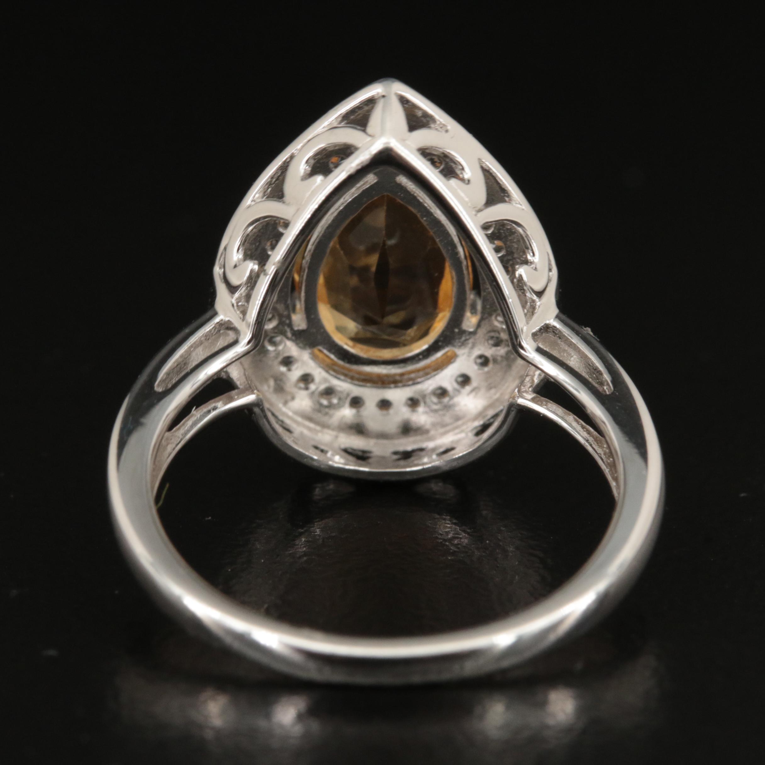 Sterling Citrine and Sapphire Teardrop Ring