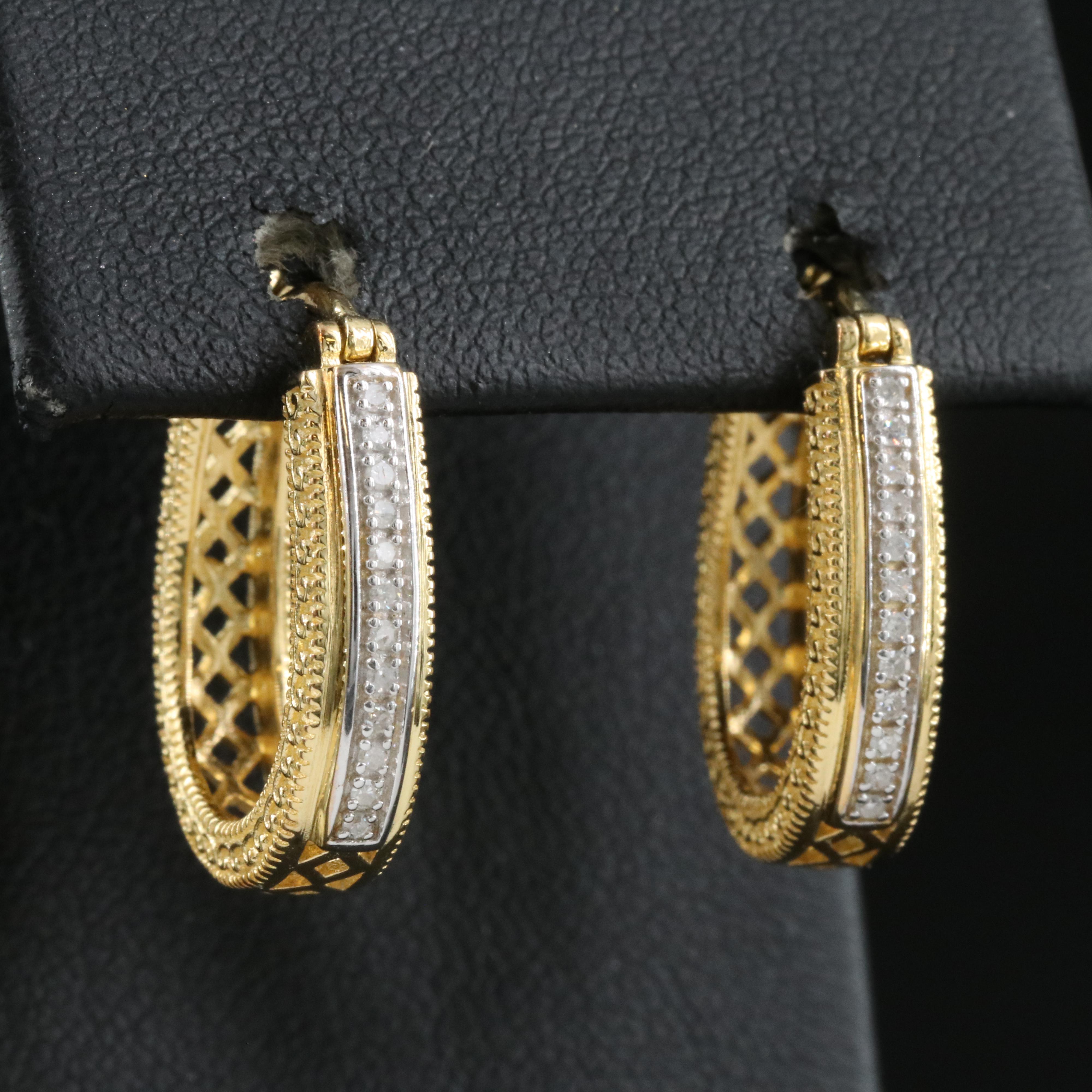 Sterling Diamond Hoop Earrings