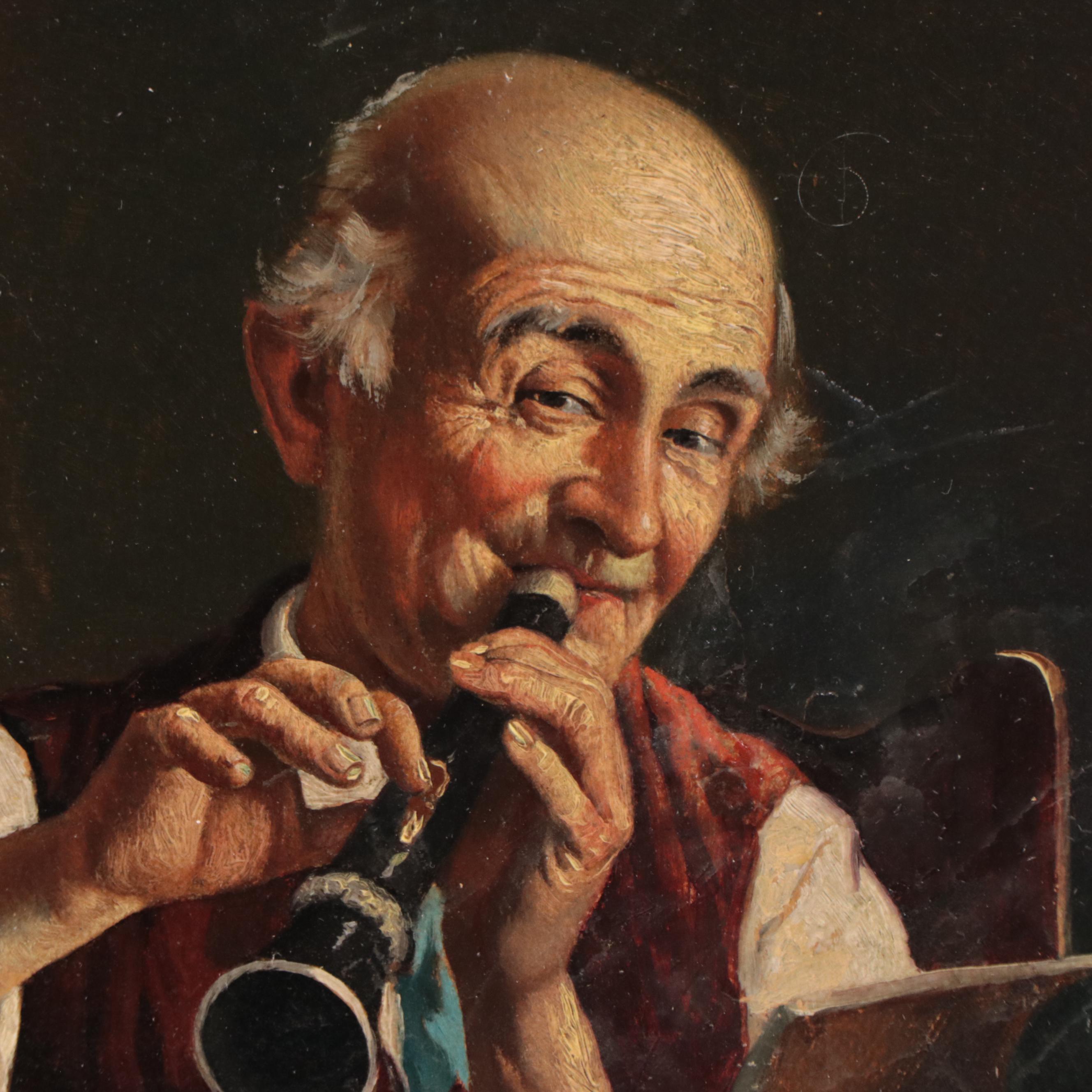 Oil Painting of Man Playing Instrument
