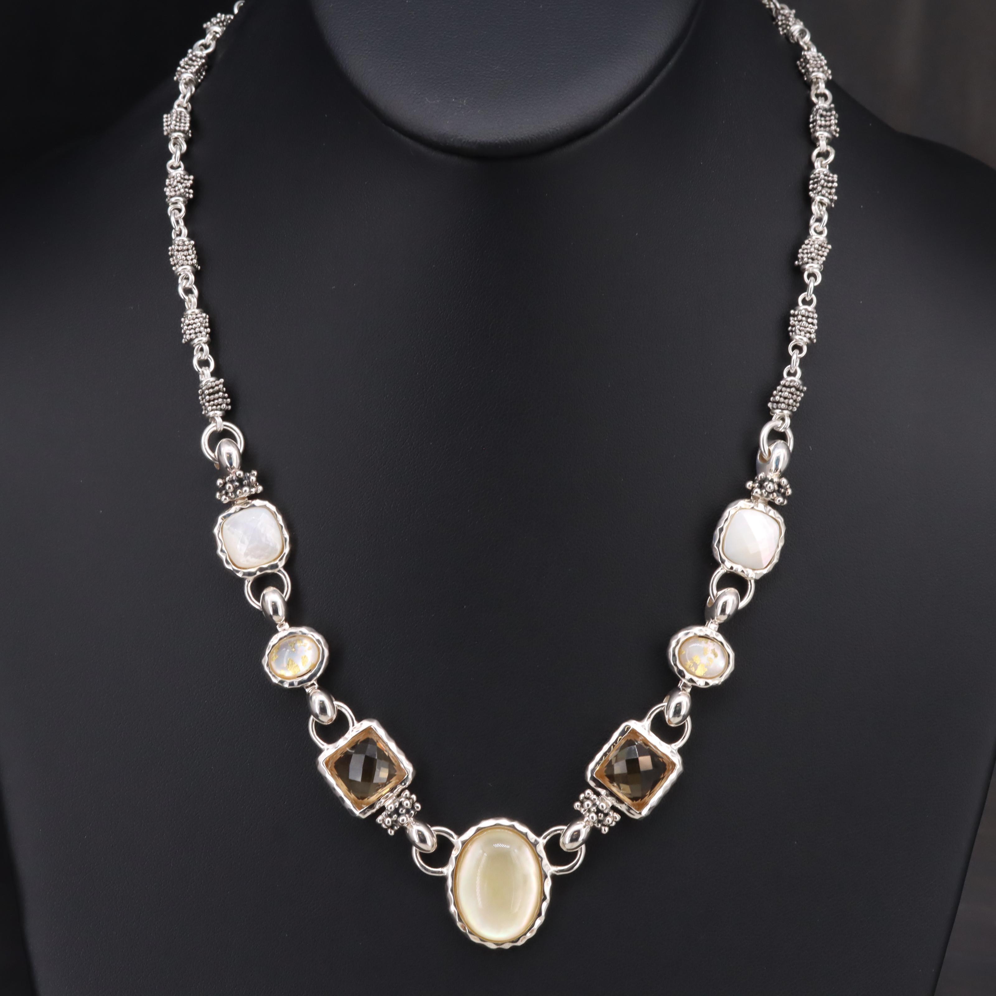 Michael Dawkins Sterling Mother-of-Pearl and Gemstone Necklace