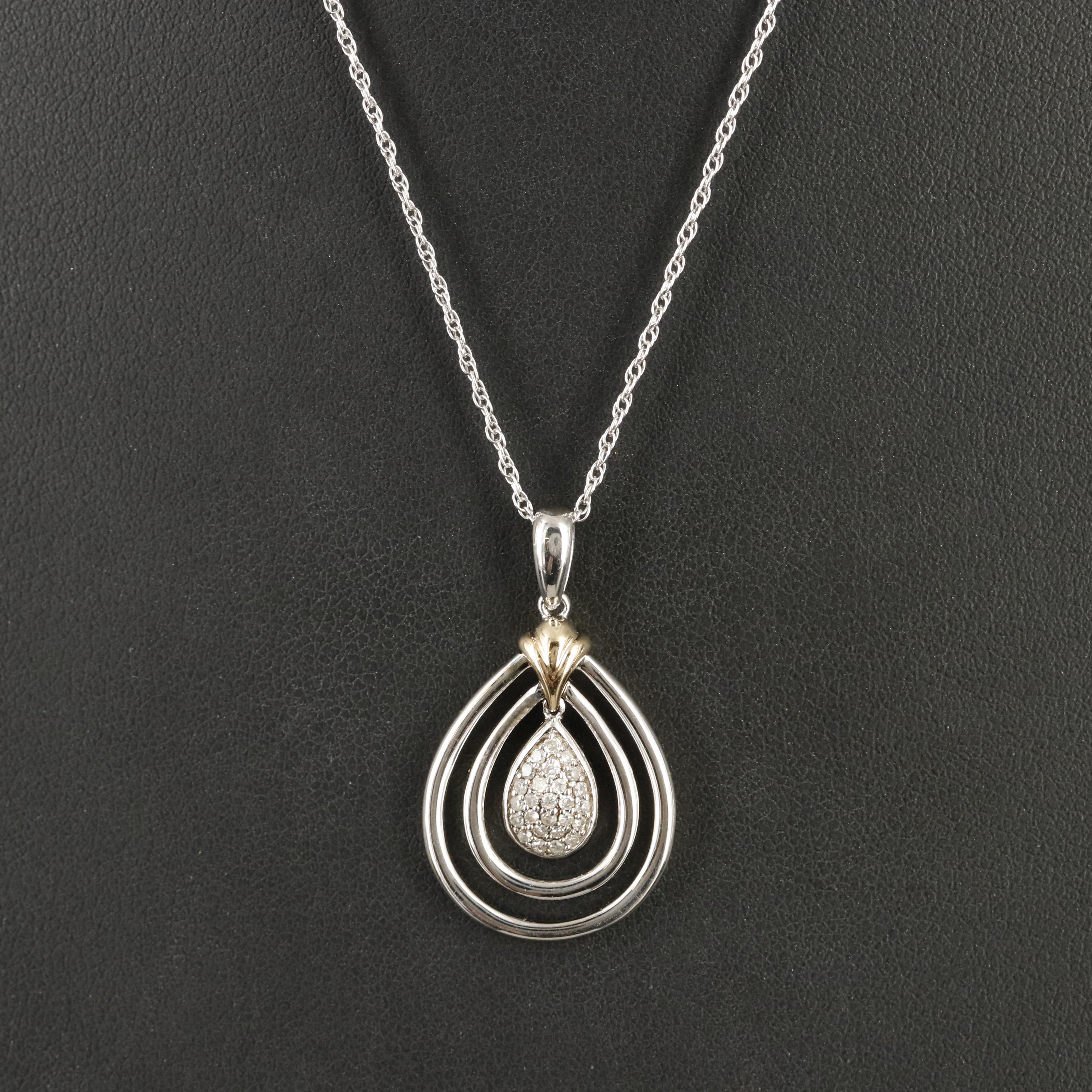 Sterling Diamond Pendant Necklace with 14K Accents
