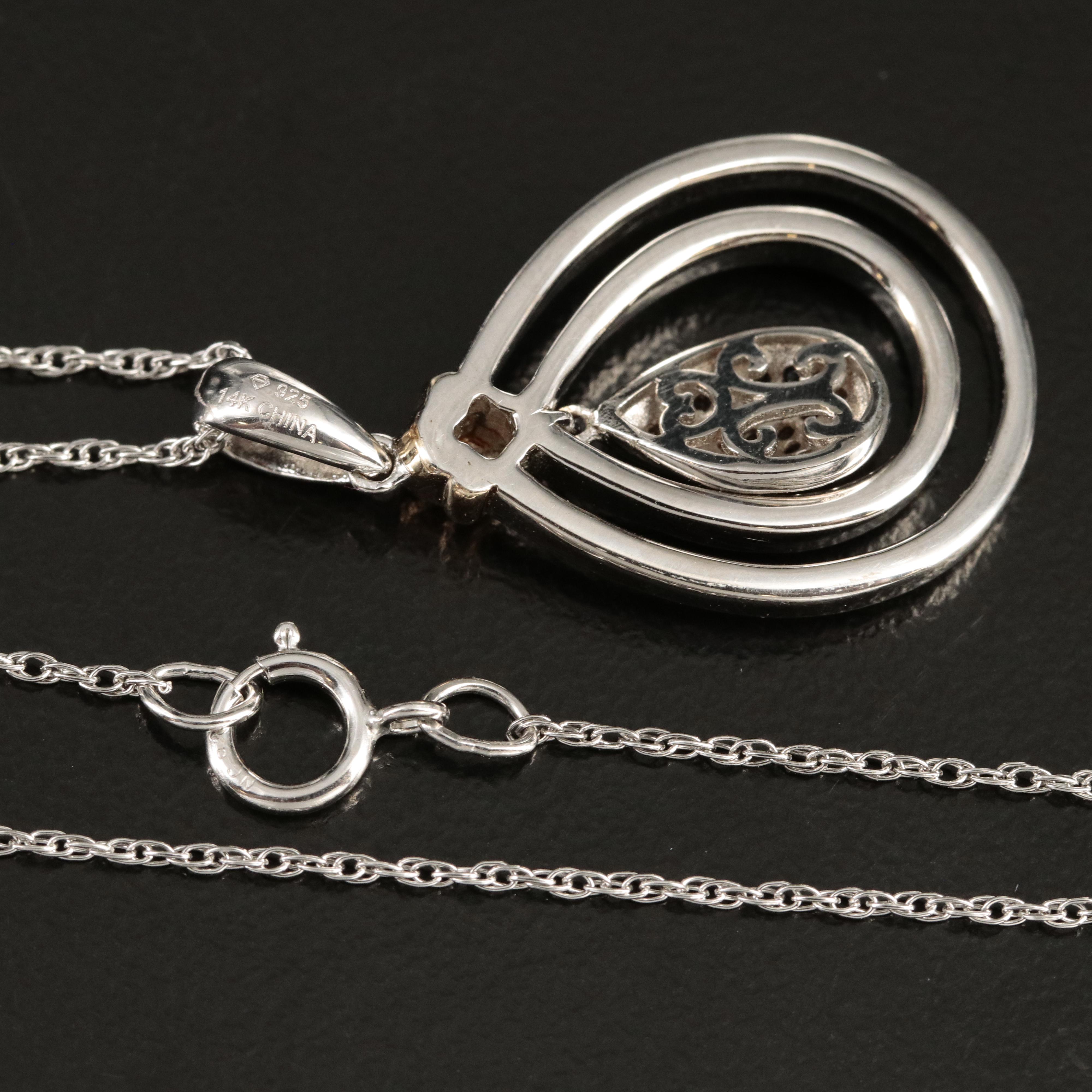 Sterling Diamond Pendant Necklace with 14K Accents