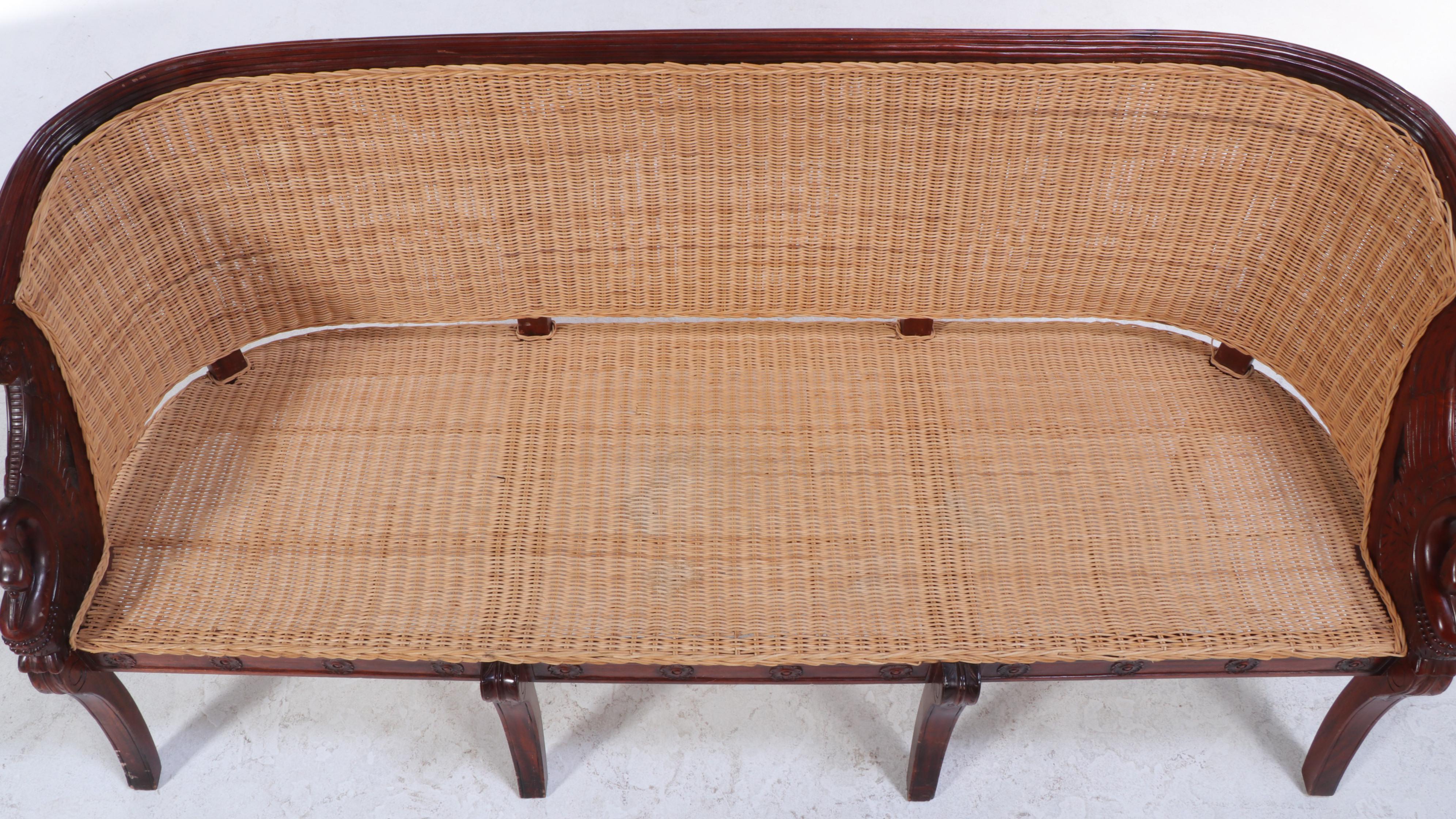 French Restauration Style Carved Hardwood and Wicker Canapé