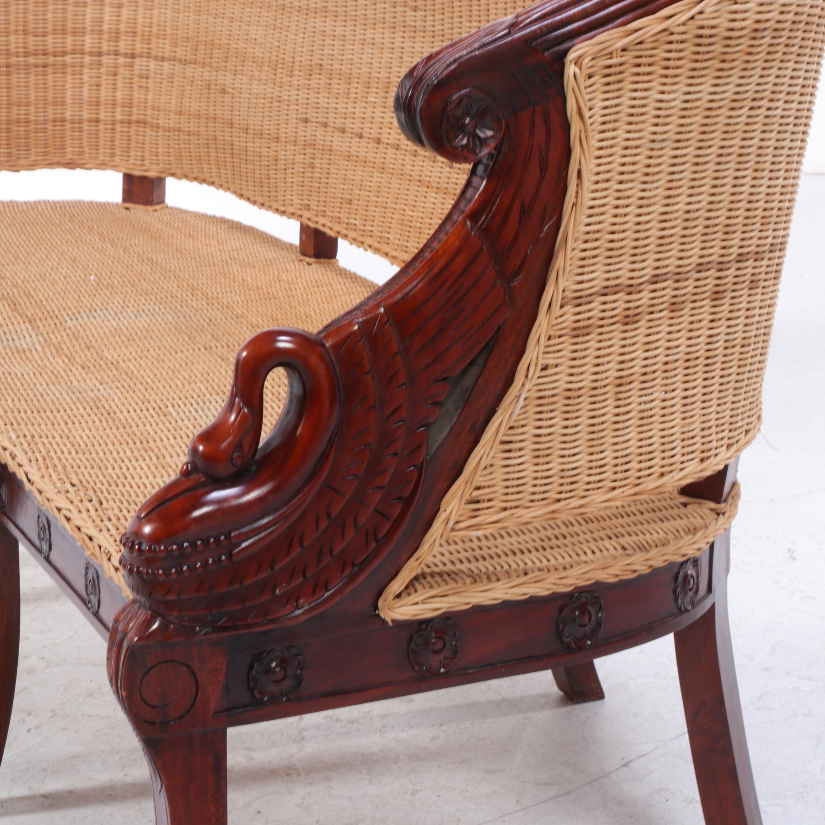 French Restauration Style Carved Hardwood and Wicker Canapé