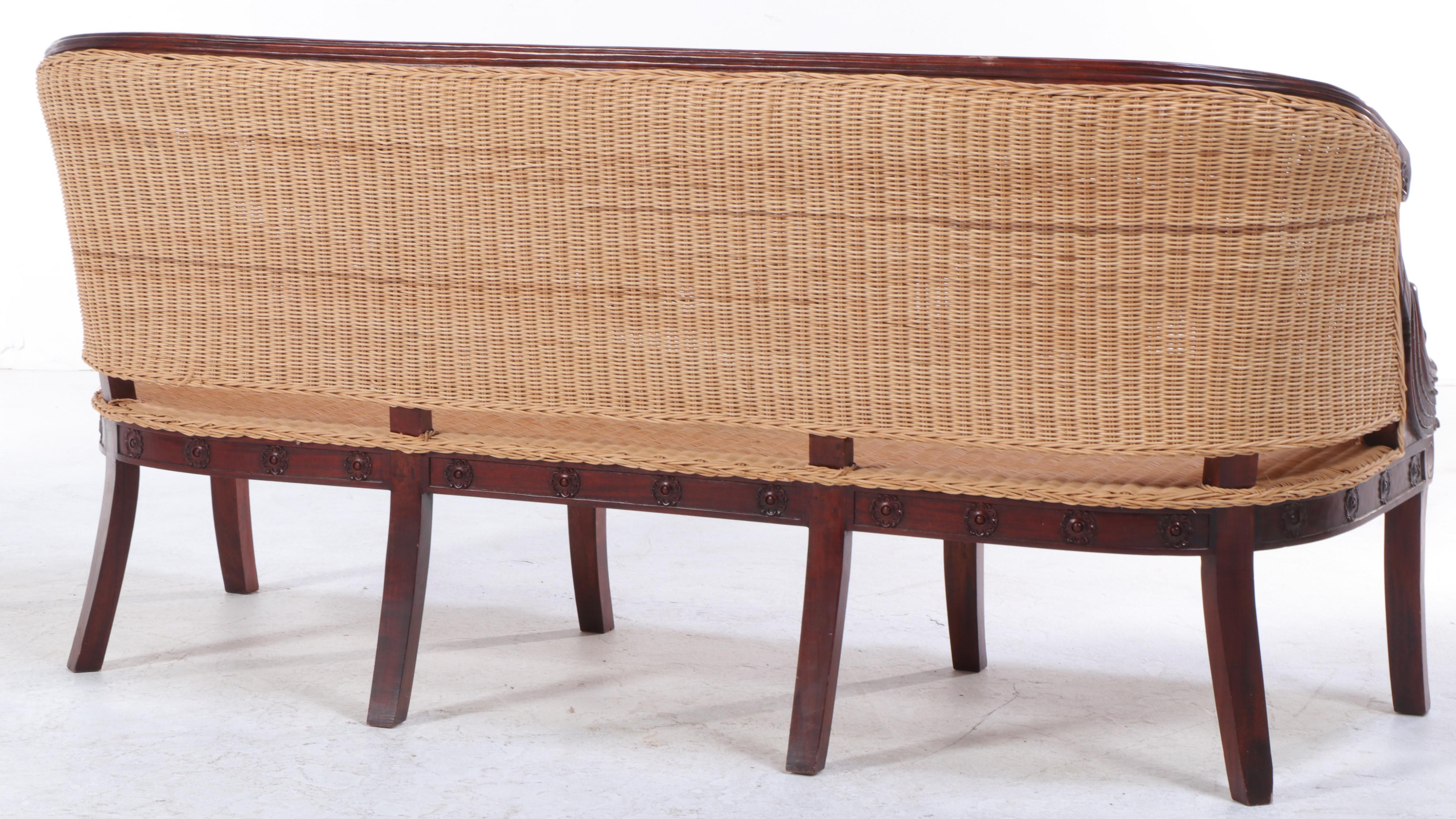 French Restauration Style Carved Hardwood and Wicker Canapé