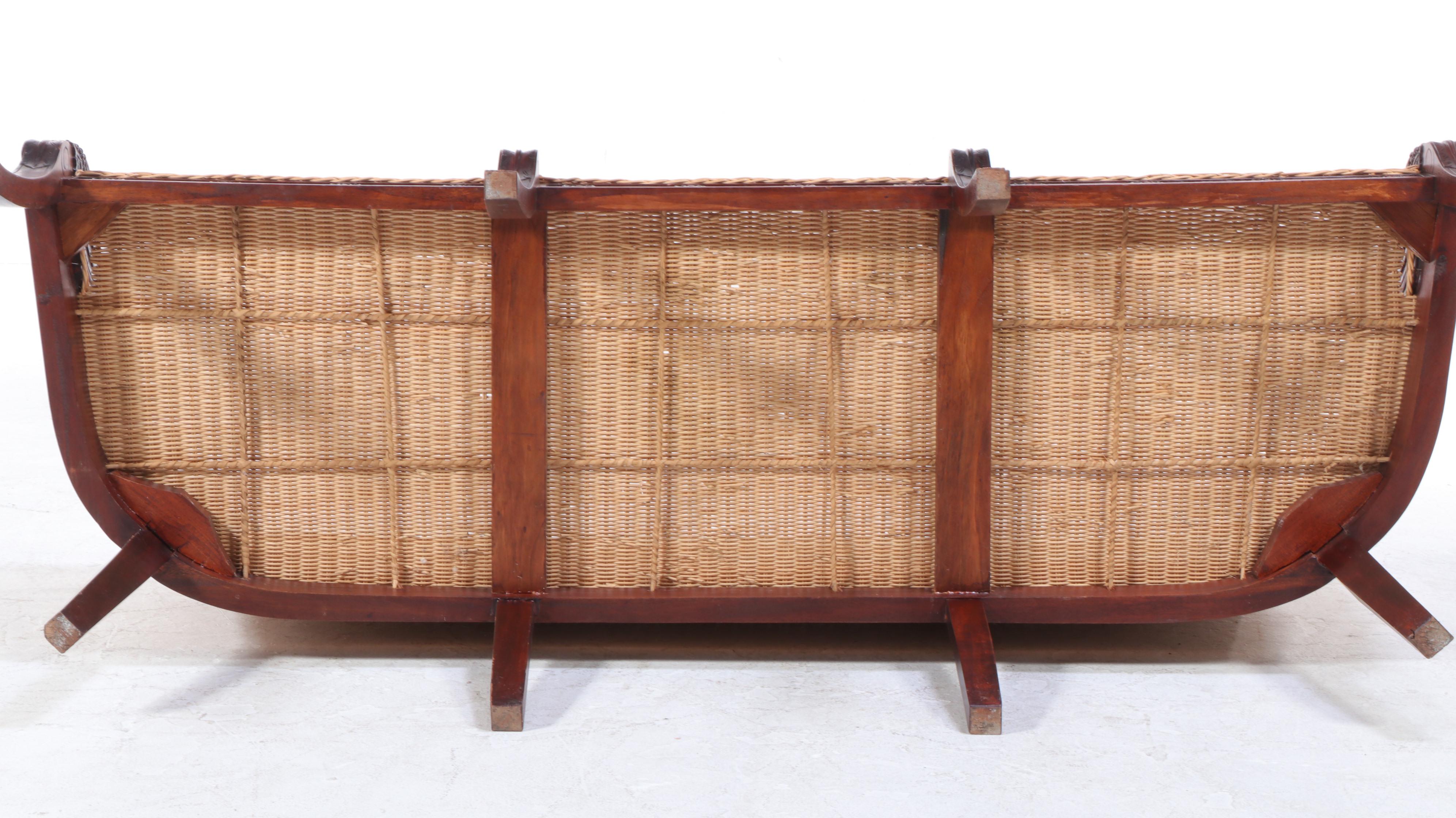 French Restauration Style Carved Hardwood and Wicker Canapé