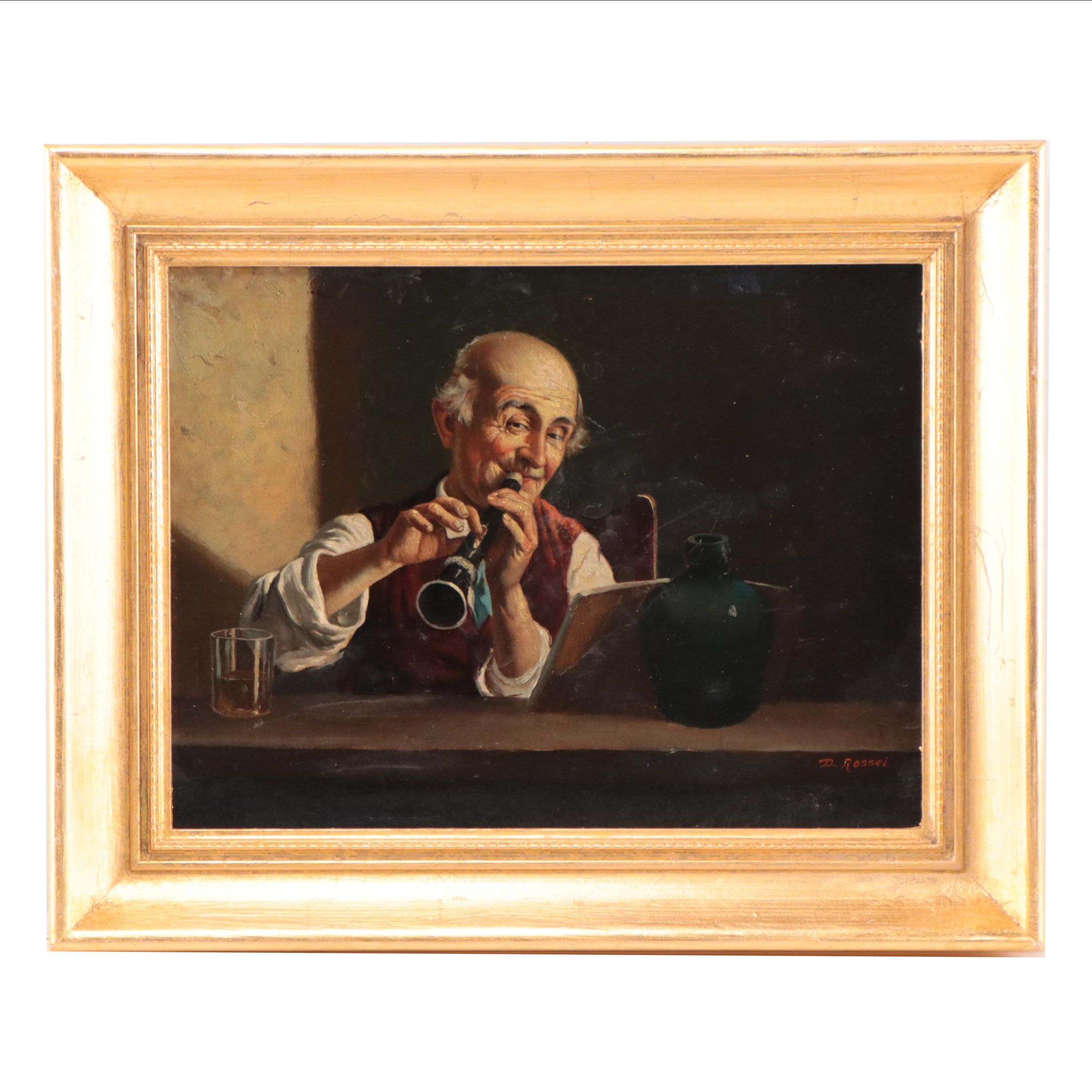 Oil Painting of Man Playing Instrument