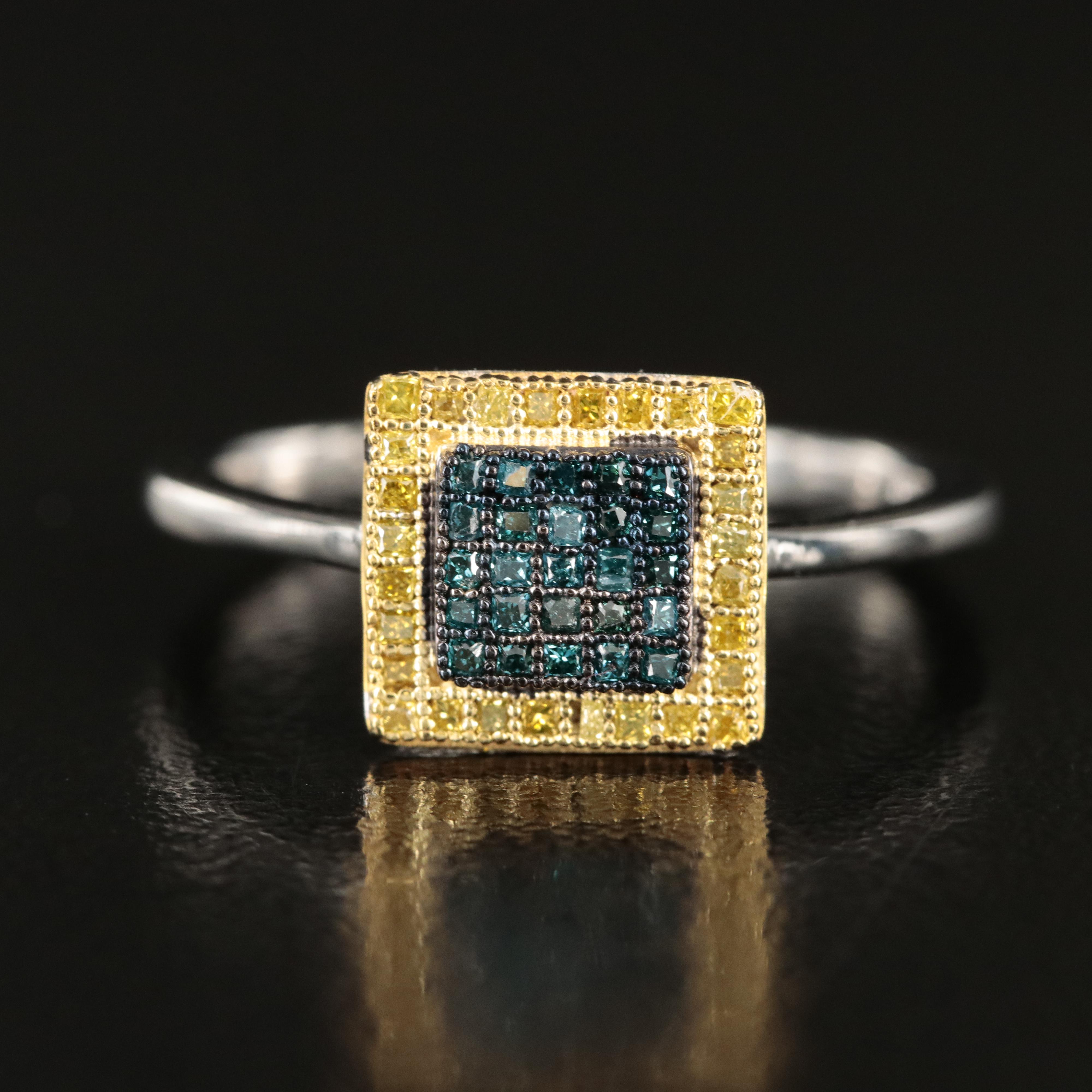 Sterling Diamond Square Ring