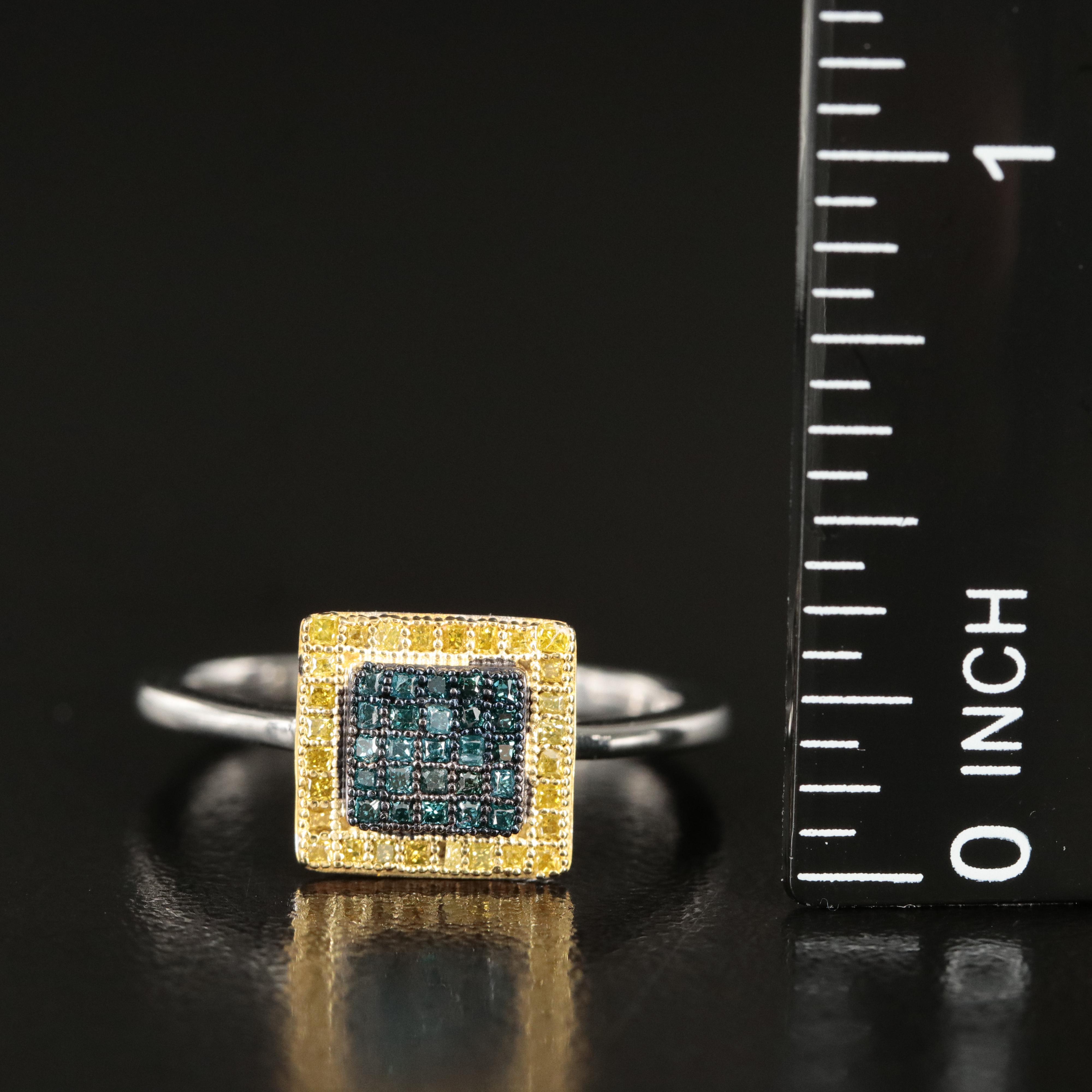 Sterling Diamond Square Ring