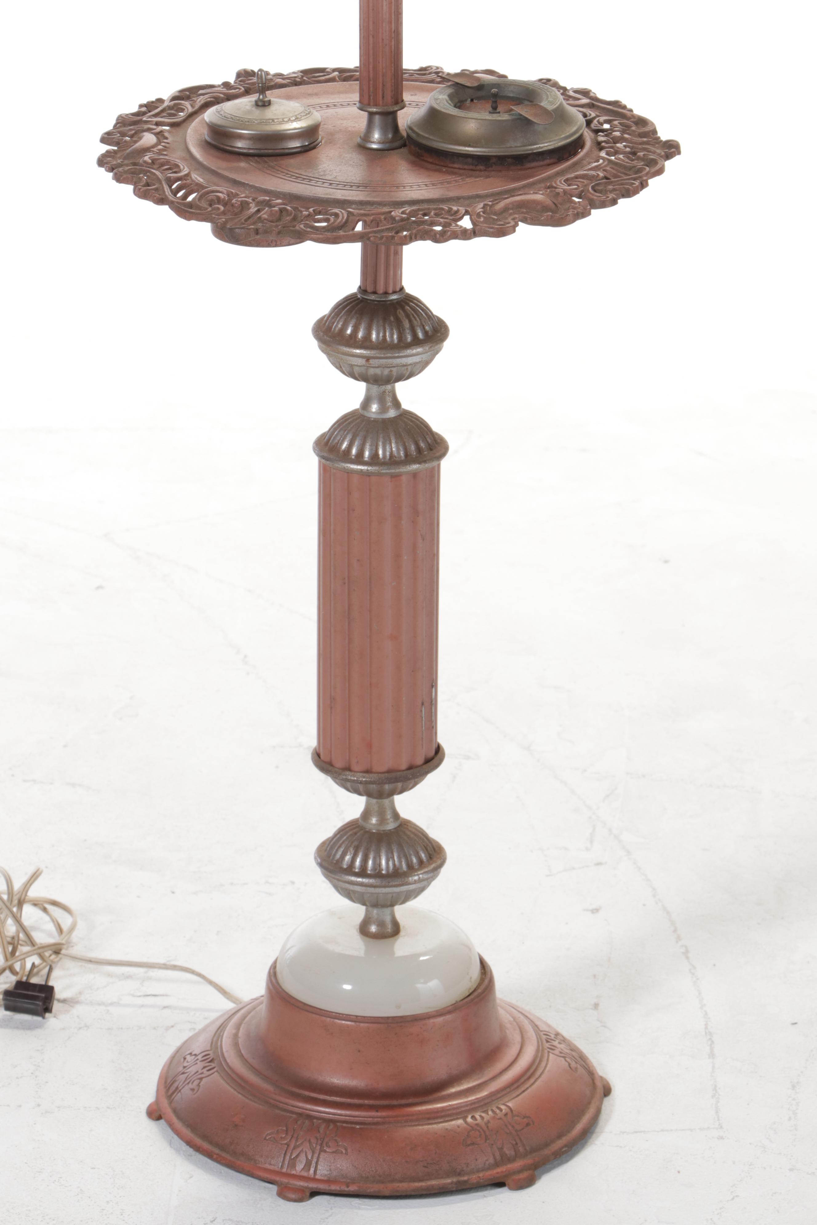Cast Metal Floor Lamp With Integrated Ashtray and Table