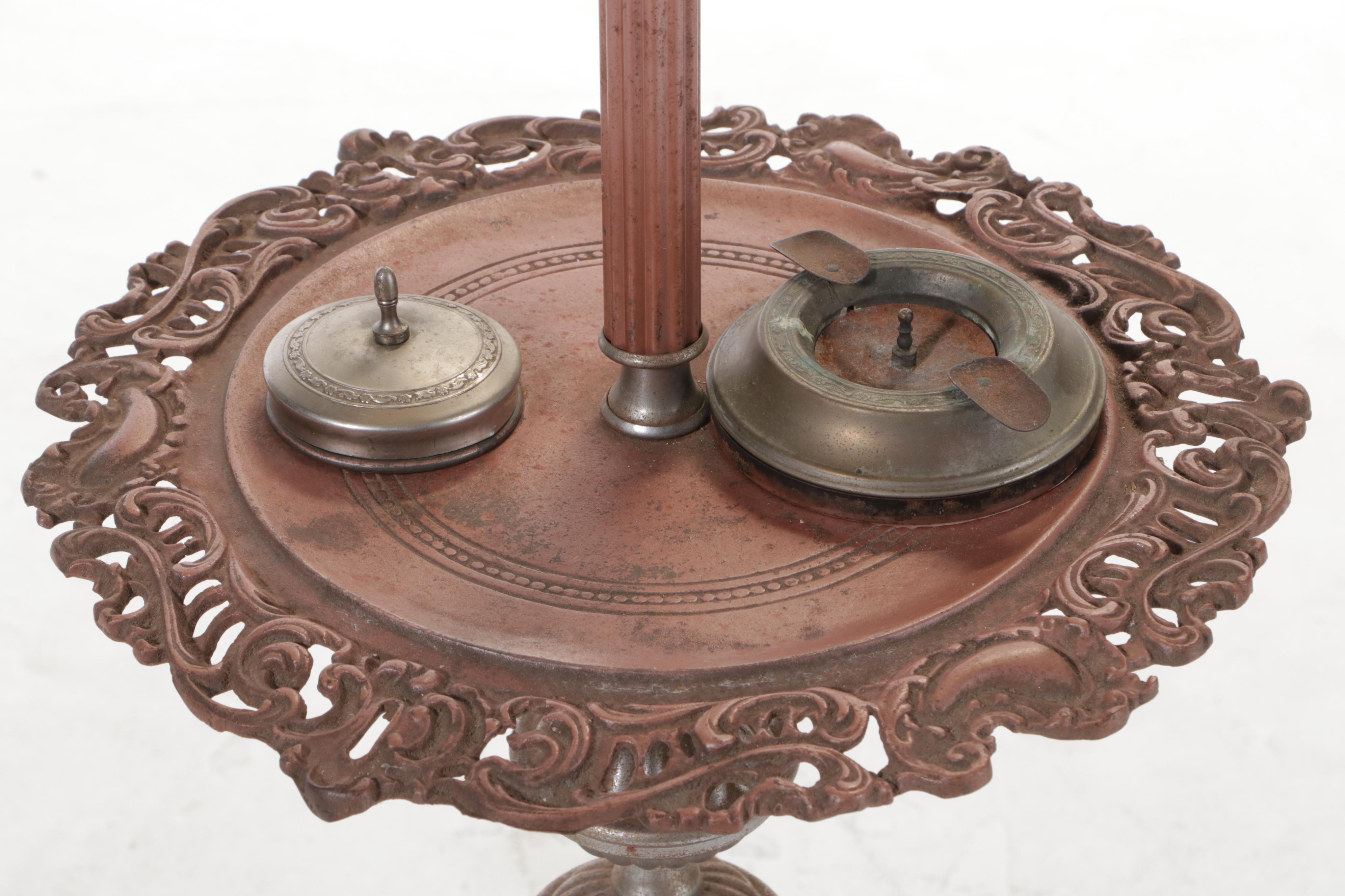 Cast Metal Floor Lamp With Integrated Ashtray and Table