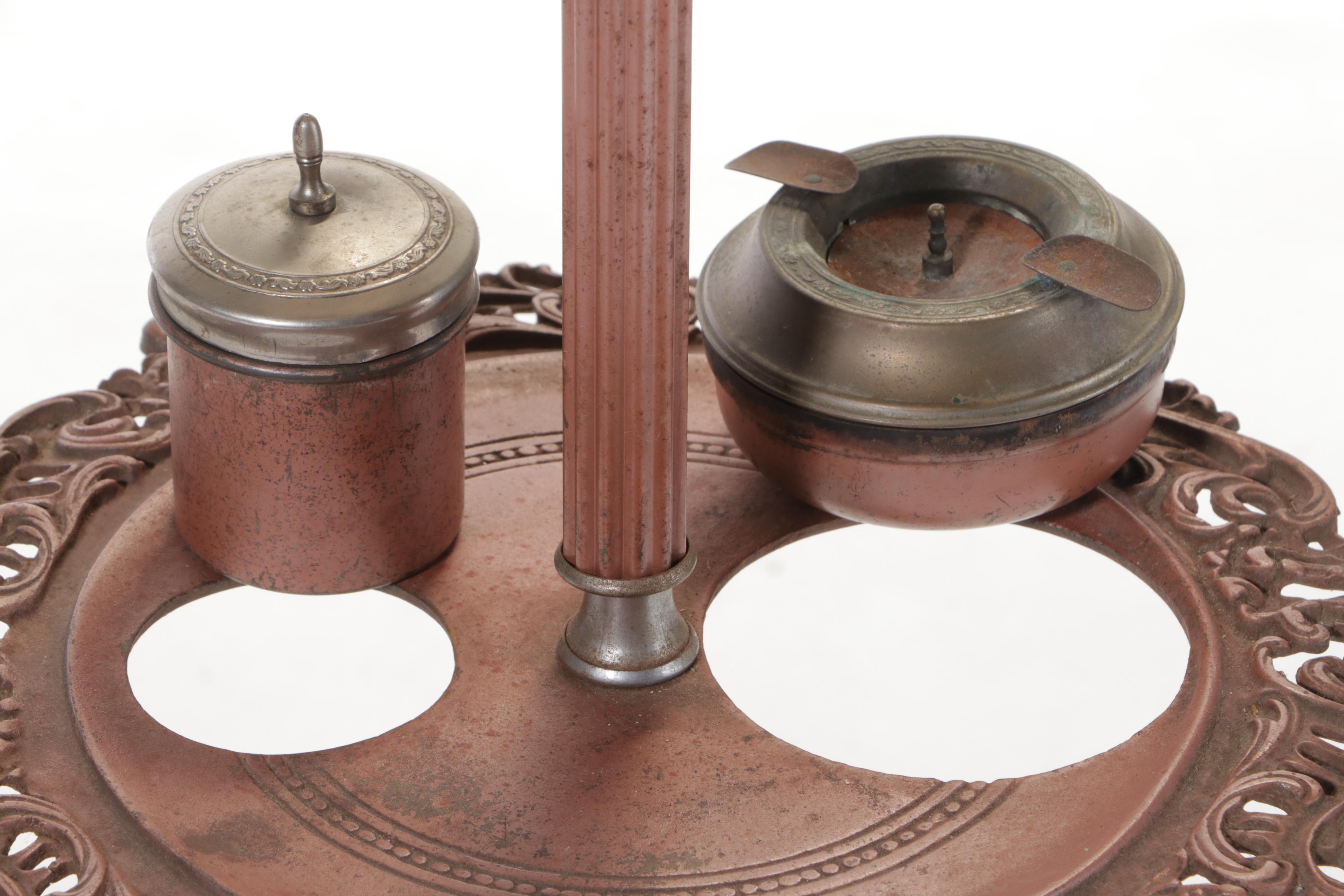 Cast Metal Floor Lamp With Integrated Ashtray and Table