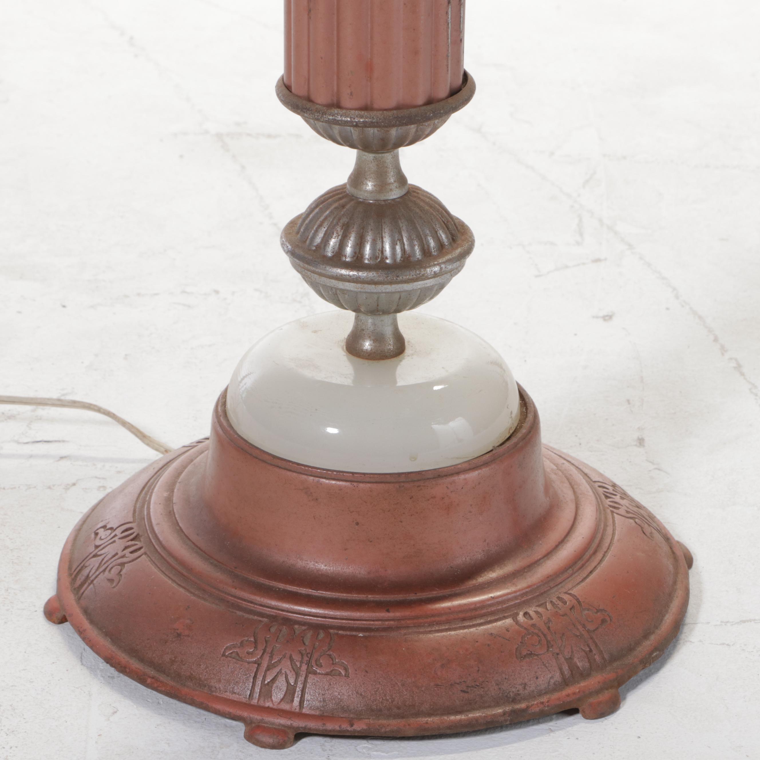 Cast Metal Floor Lamp With Integrated Ashtray and Table