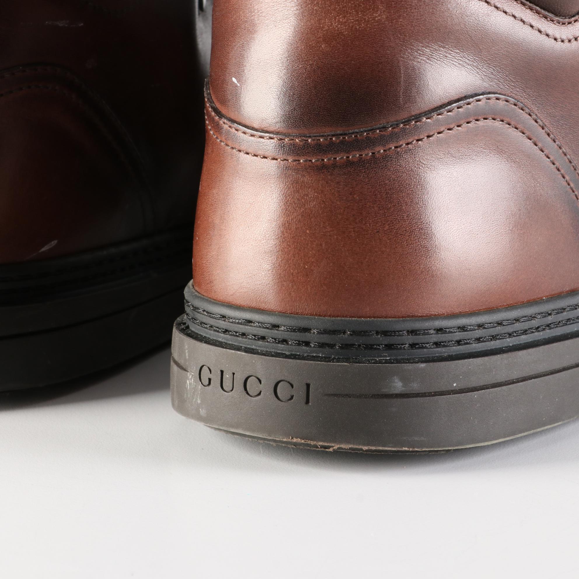 Men's Gucci Boot Sneakers in Brown Leather