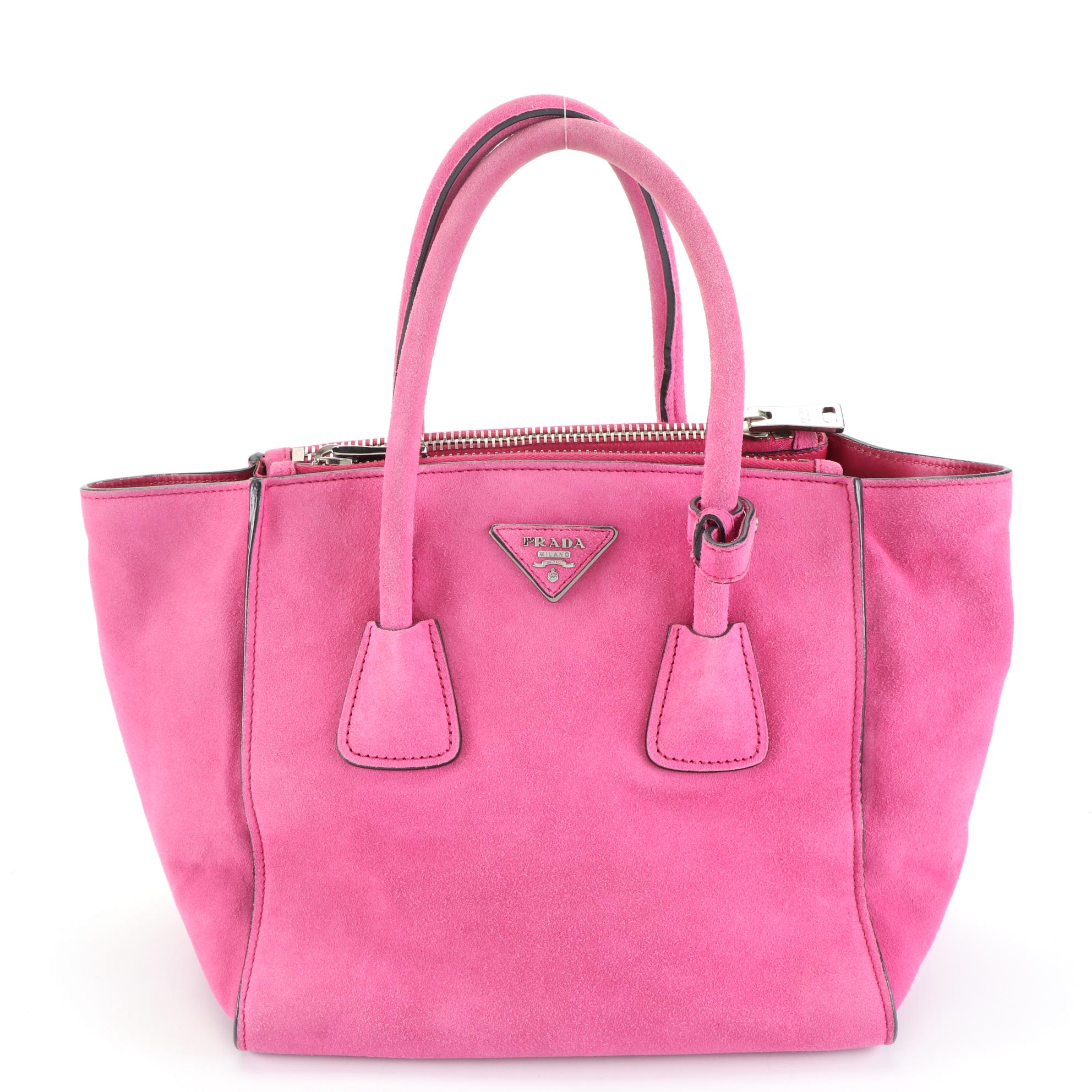 Prada Twin Pocket Tote Bag in Fuxia Scamosciato Suede