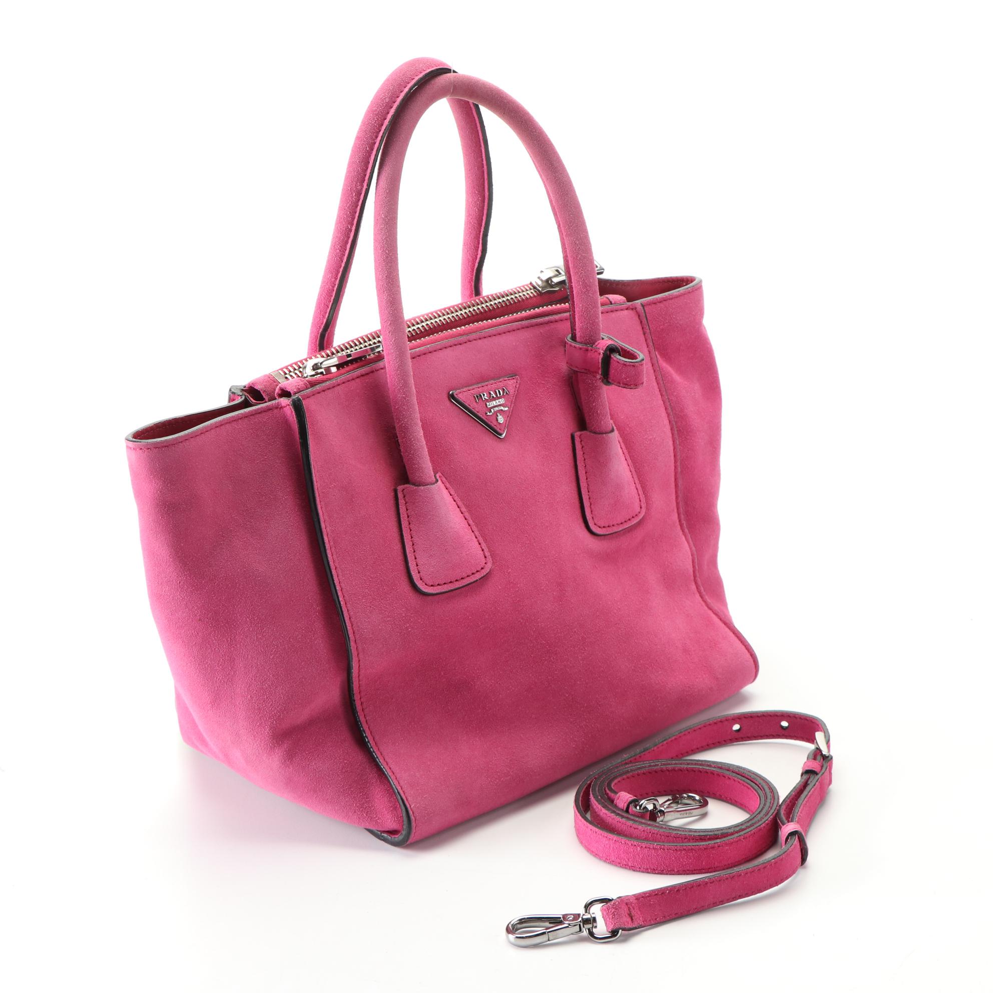 Prada Twin Pocket Tote Bag in Fuxia Scamosciato Suede