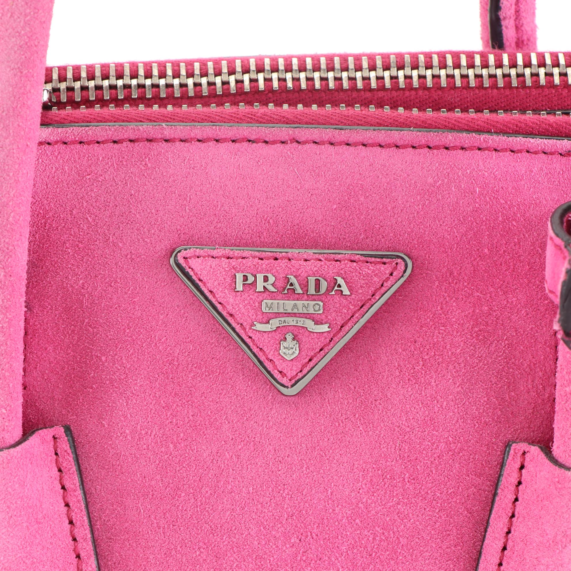 Prada Twin Pocket Tote Bag in Fuxia Scamosciato Suede