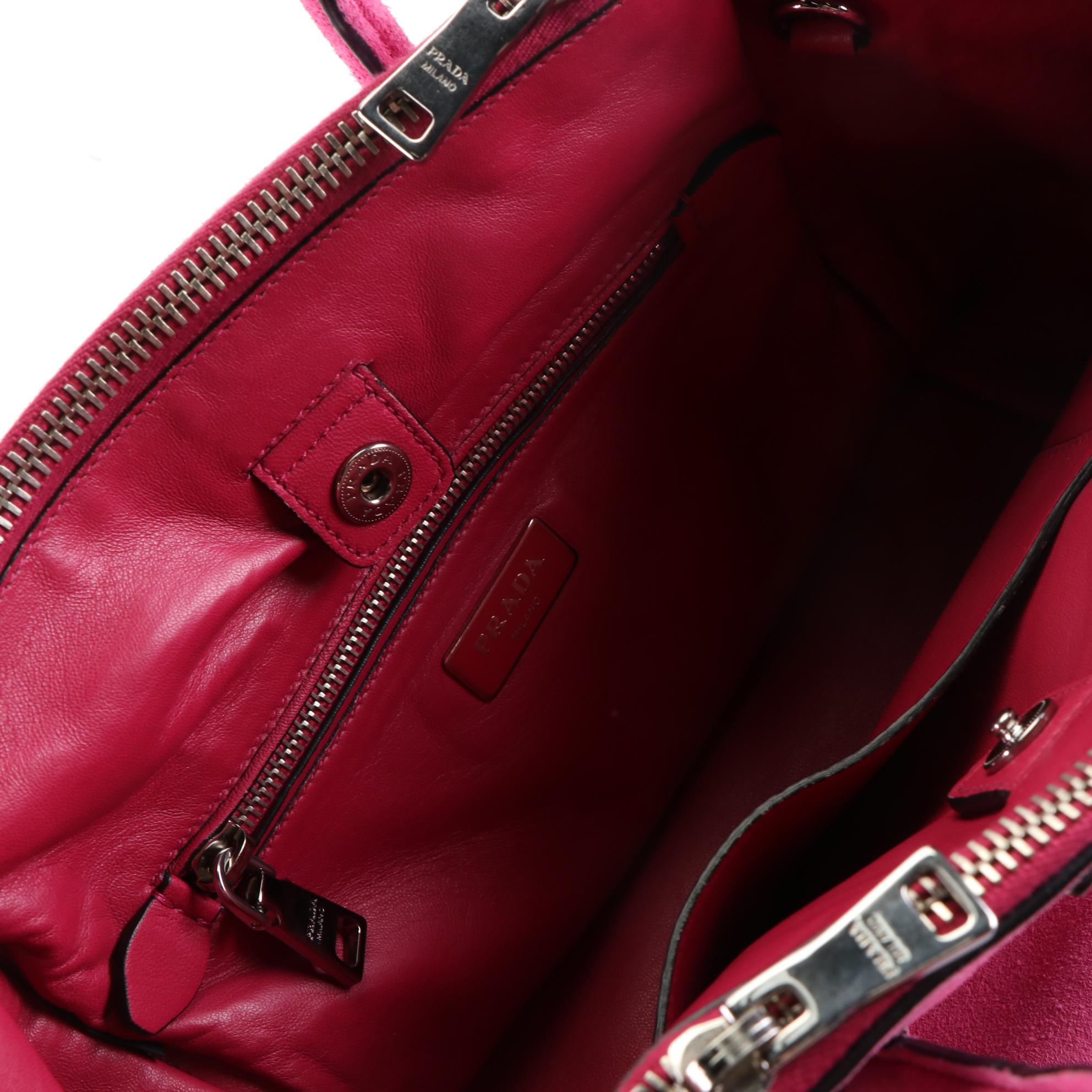 Prada Twin Pocket Tote Bag in Fuxia Scamosciato Suede