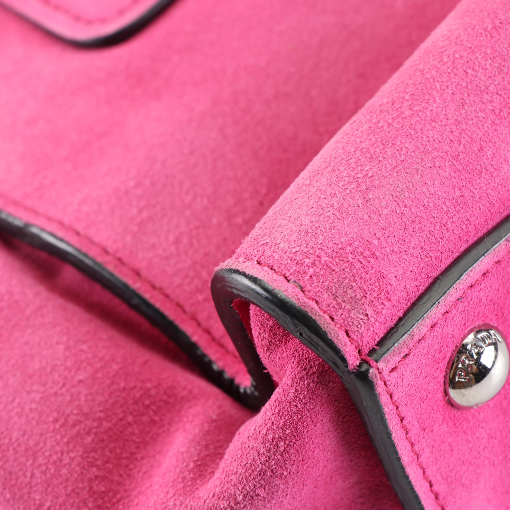 Prada Twin Pocket Tote Bag in Fuxia Scamosciato Suede