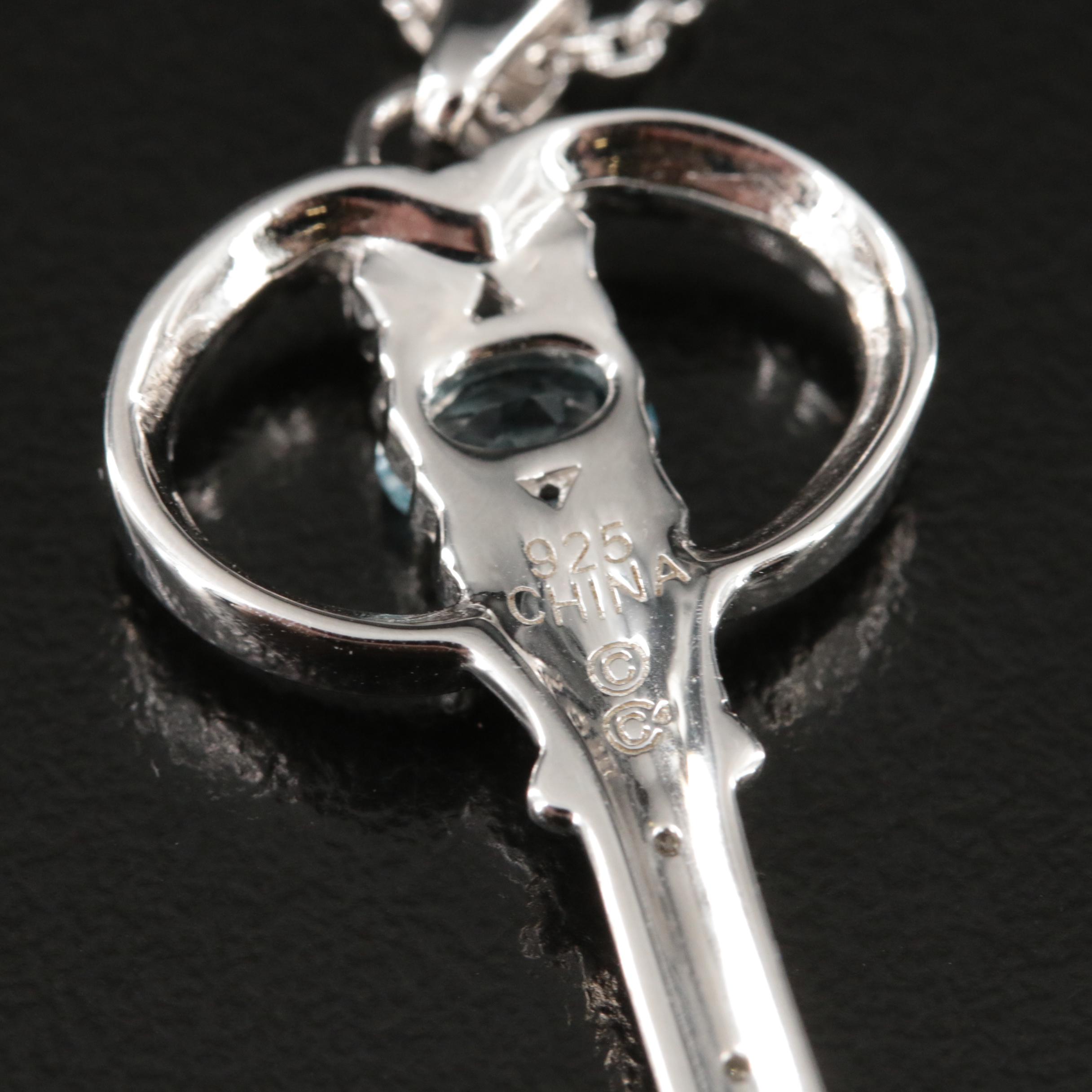 Sterling Sky Blue Topaz and Diamond Key Pendant Necklace
