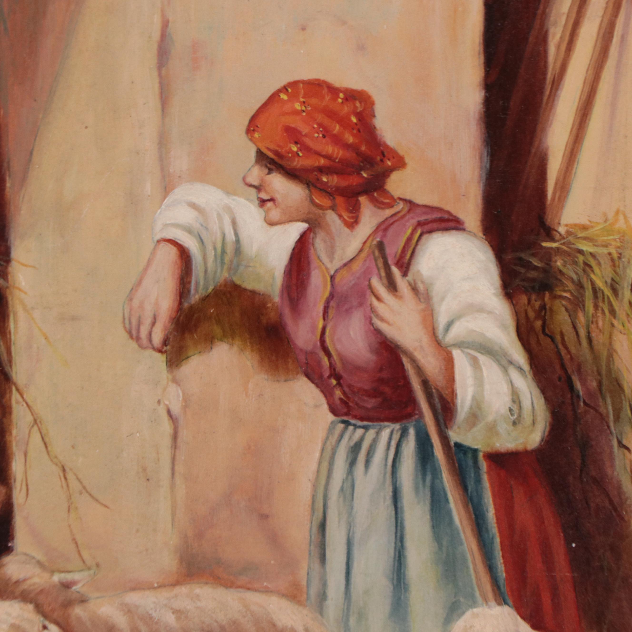 Oil Painting of Shepard With Sheep Flock