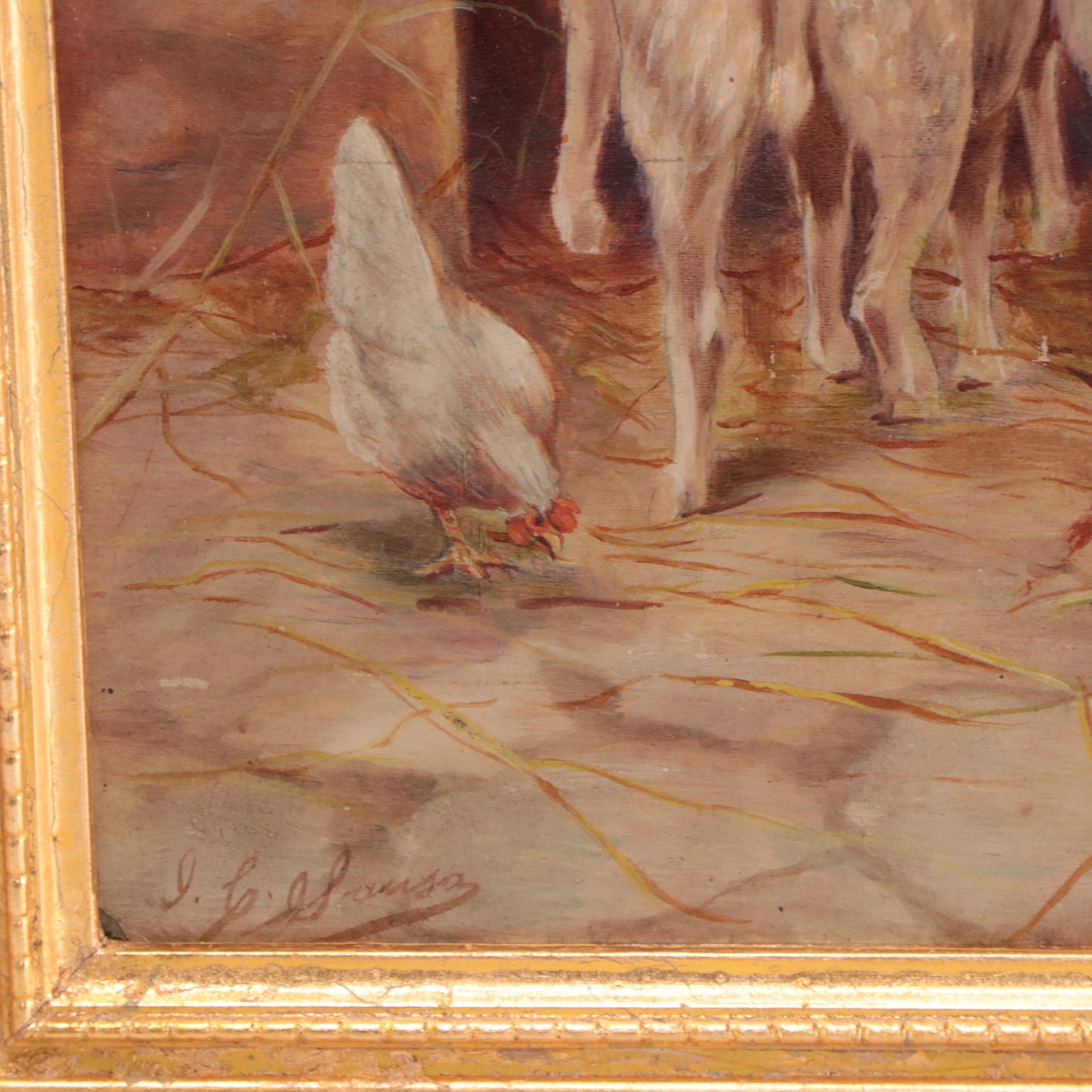 Oil Painting of Shepard With Sheep Flock