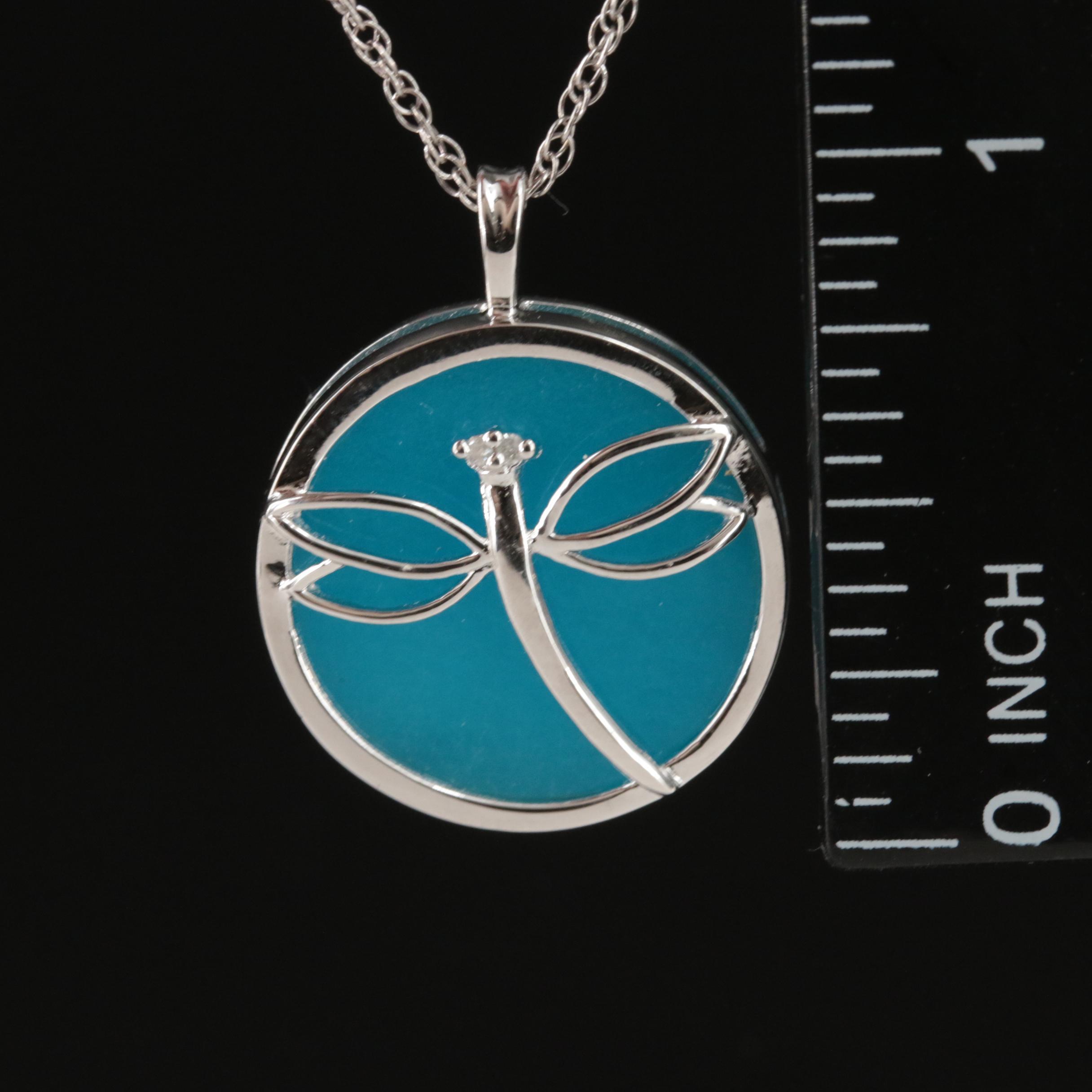 Sterling Quartzite and Diamond Dragonfly Pendant Necklace