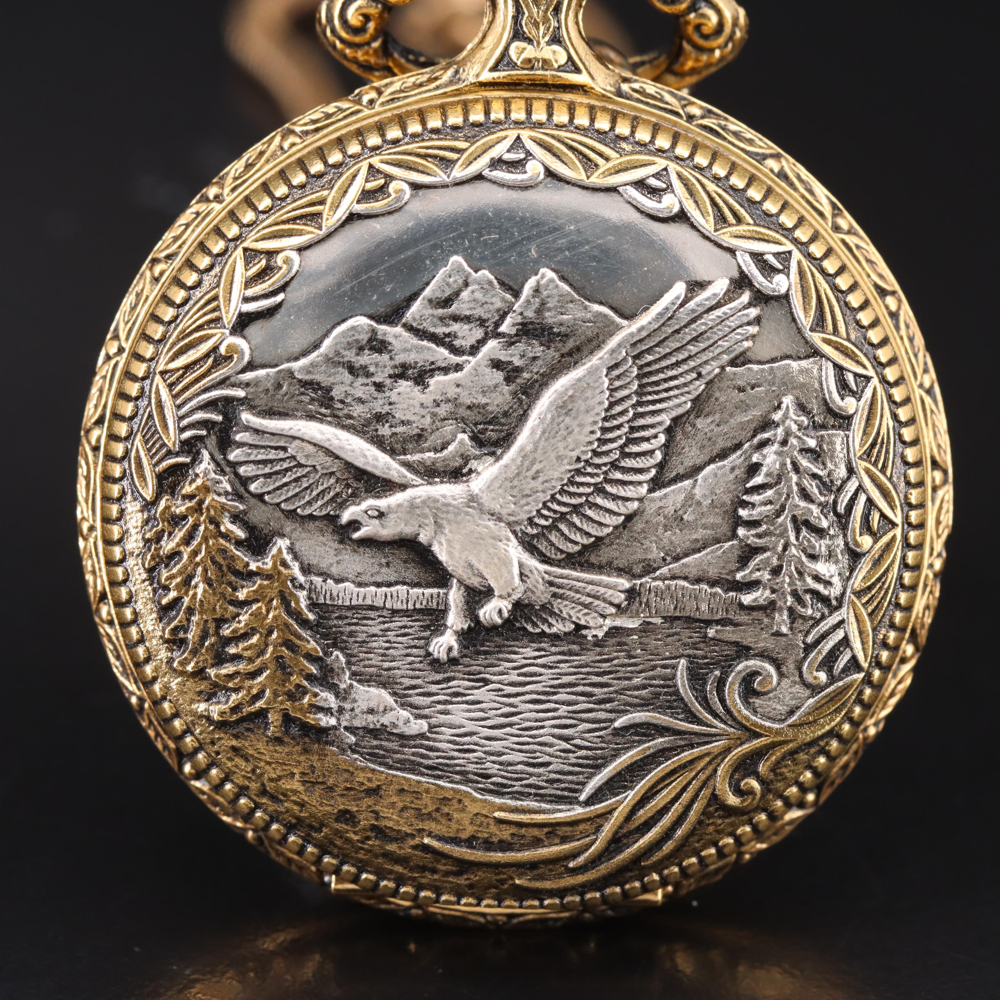 Majestron American Themed Two-Tone Quartz Pocket Watch