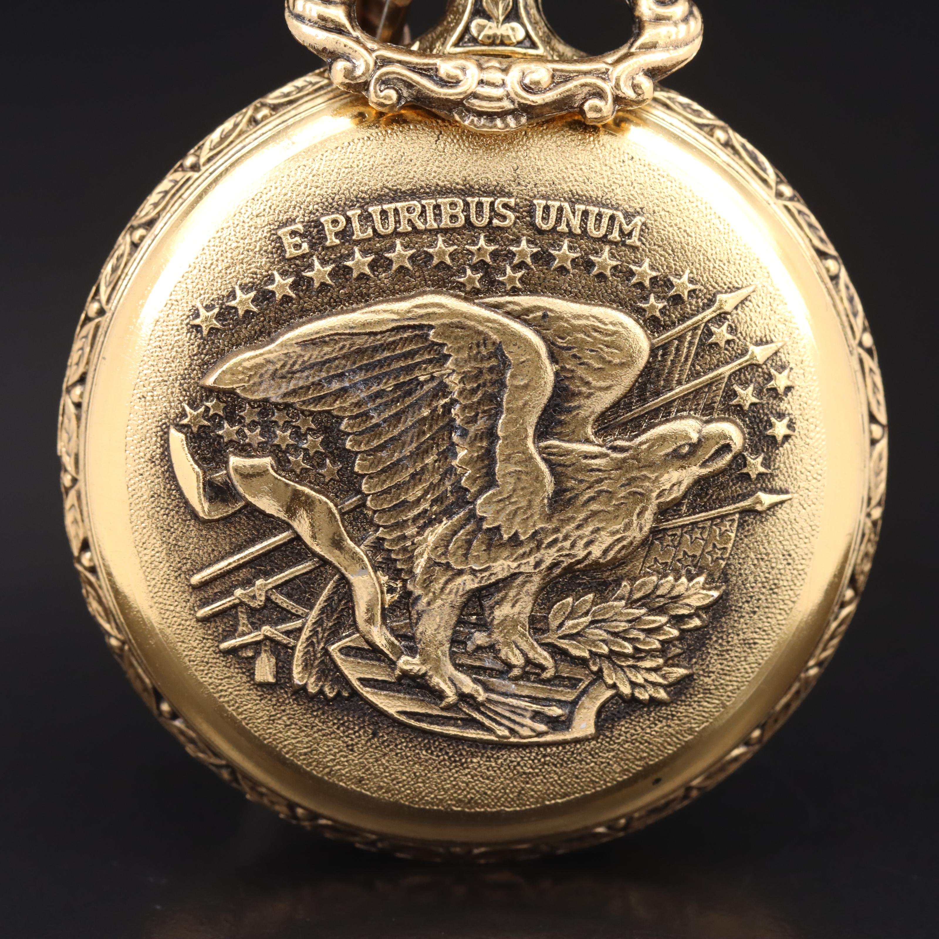 Majestron American Themed Two-Tone Quartz Pocket Watch
