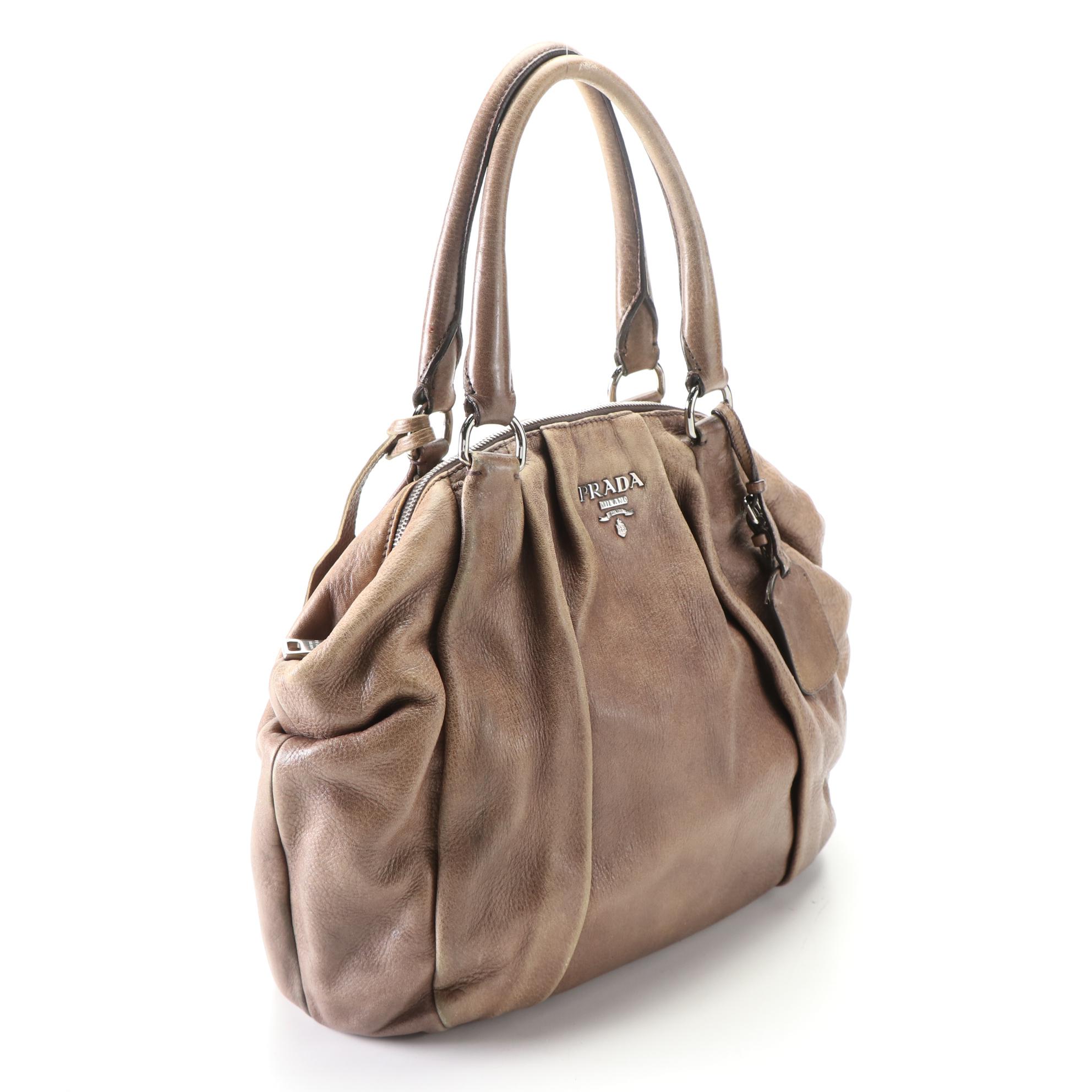 Prada Medium Zip Domed Tote Bag in Cervo Lux Deerskin Leather