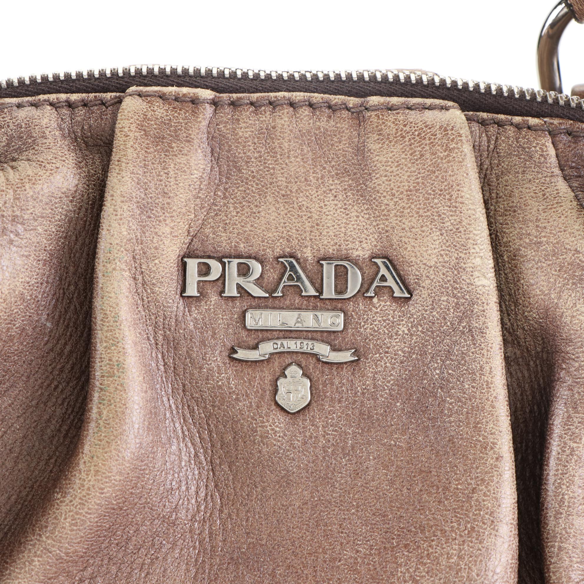 Prada Medium Zip Domed Tote Bag in Cervo Lux Deerskin Leather