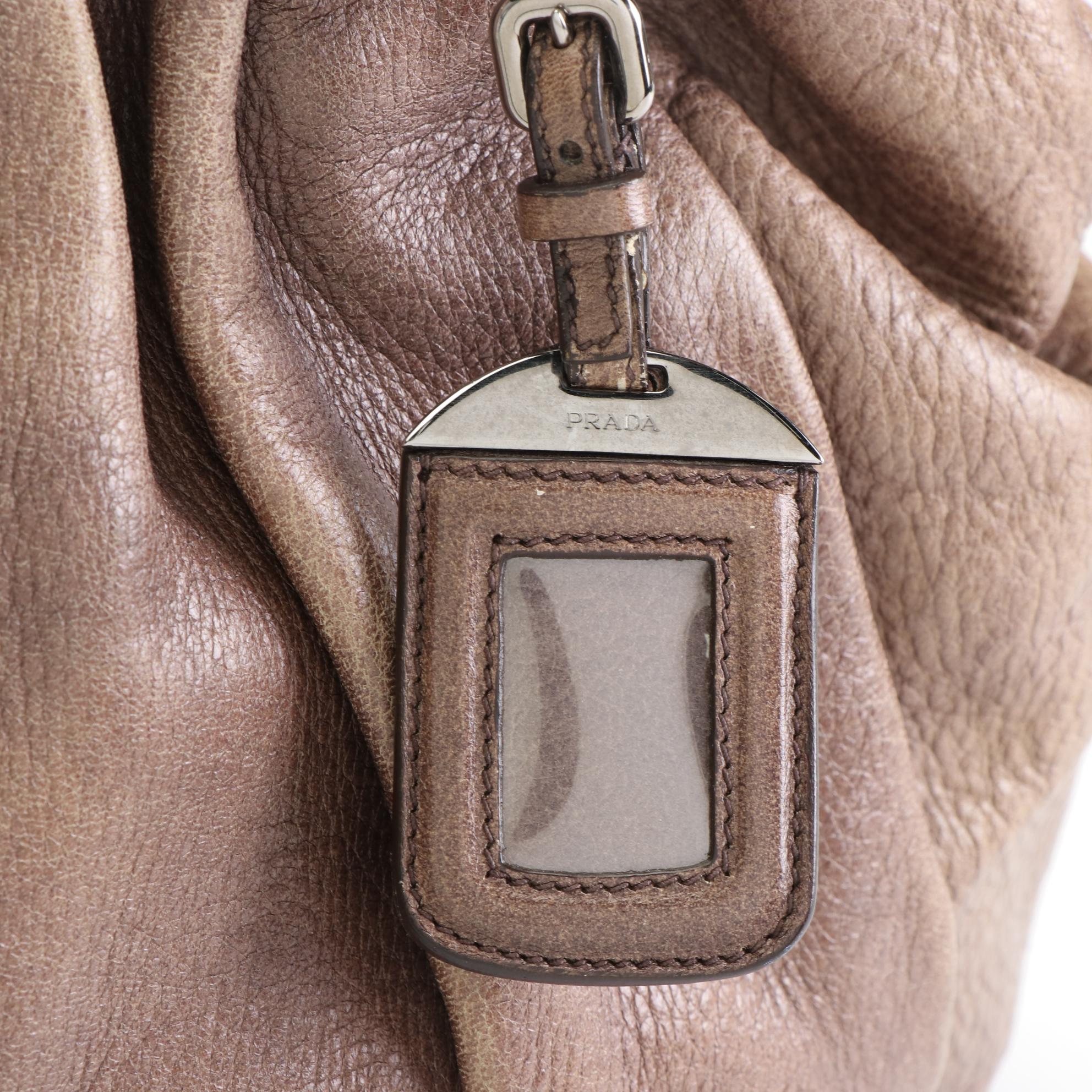 Prada Medium Zip Domed Tote Bag in Cervo Lux Deerskin Leather