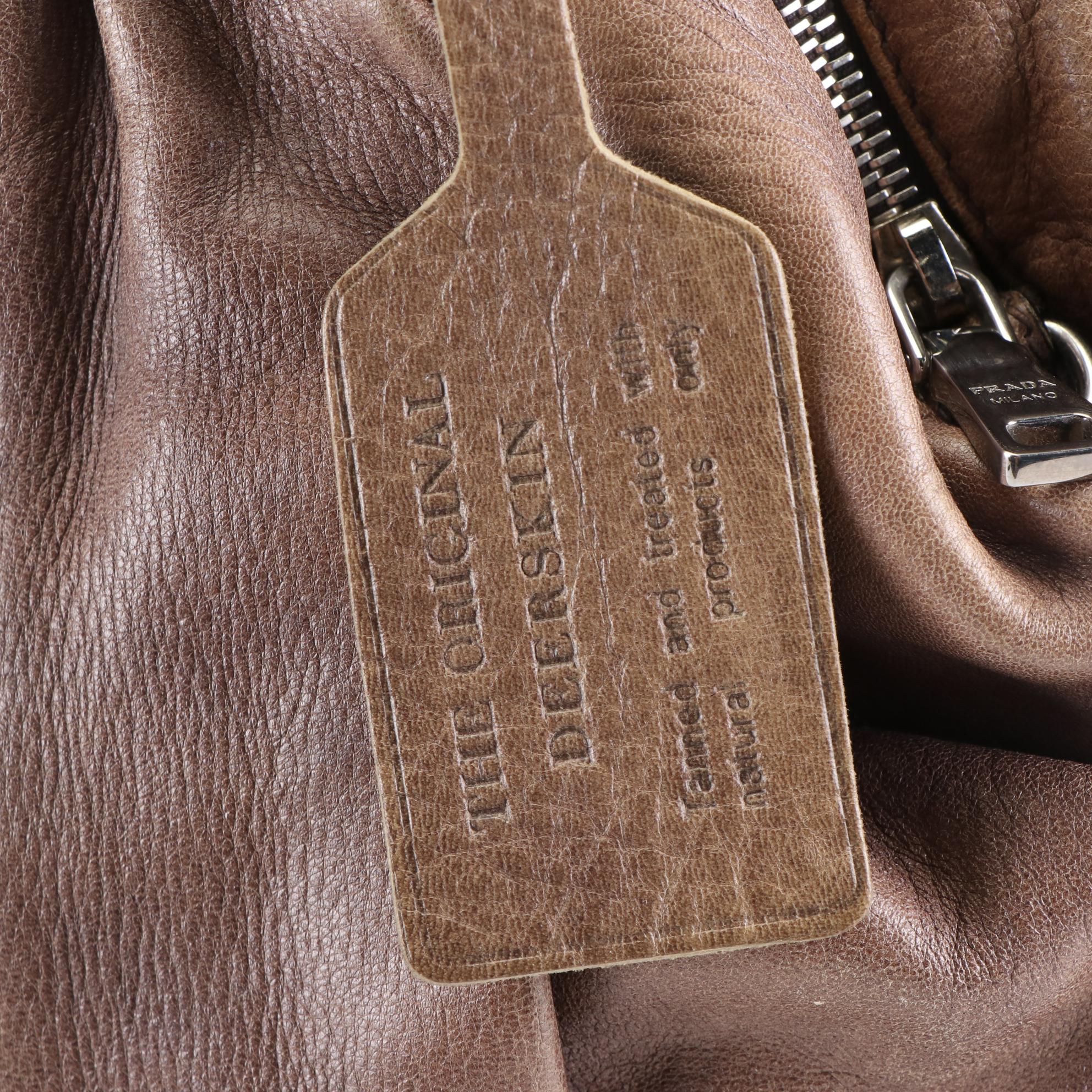 Prada Medium Zip Domed Tote Bag in Cervo Lux Deerskin Leather