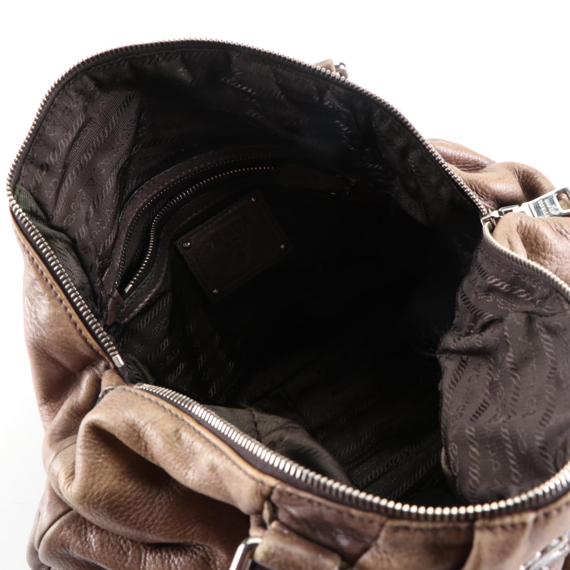 Prada Medium Zip Domed Tote Bag in Cervo Lux Deerskin Leather