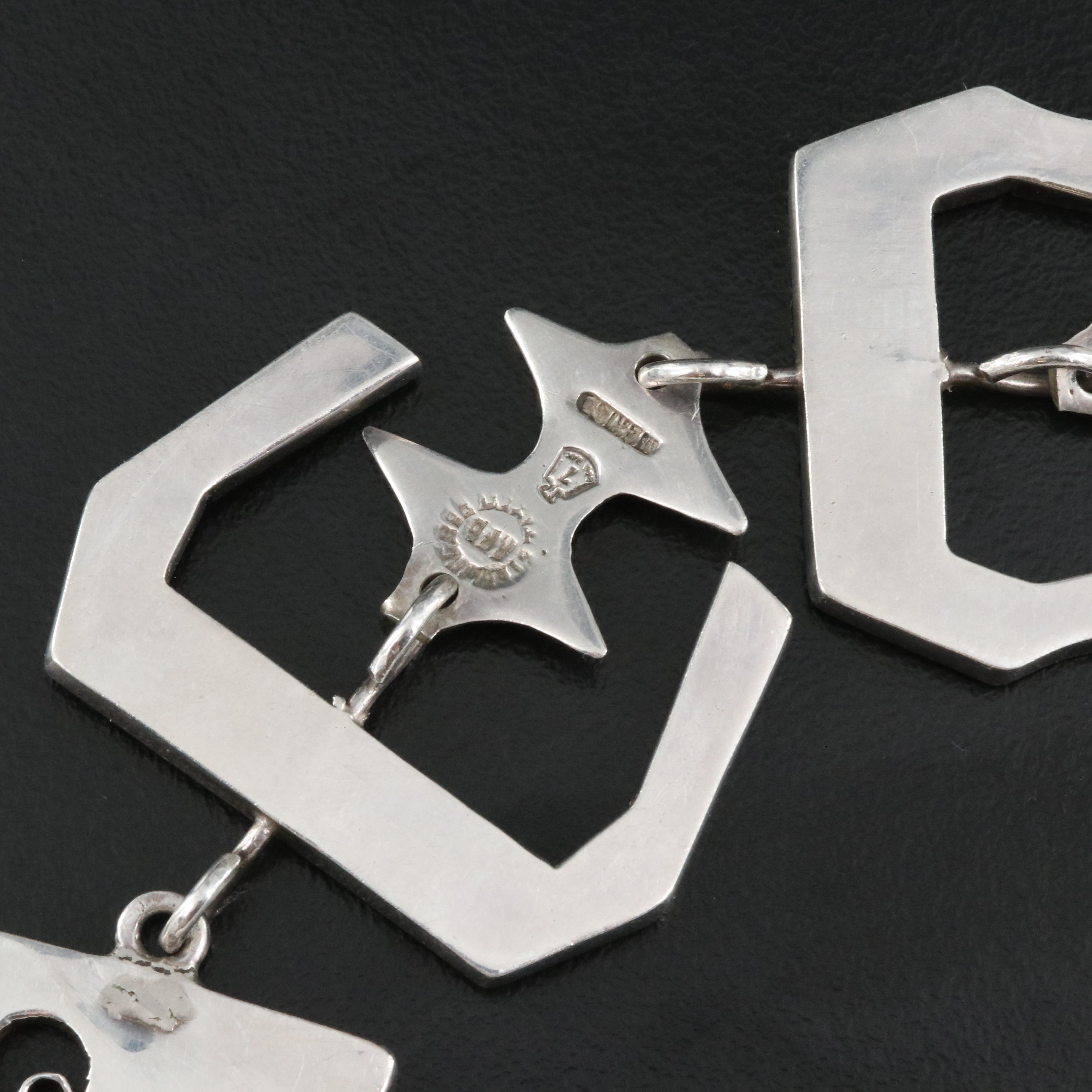 Mexican Sterling Fishbone Necklace Necklace with Sterling Curb Link Chain