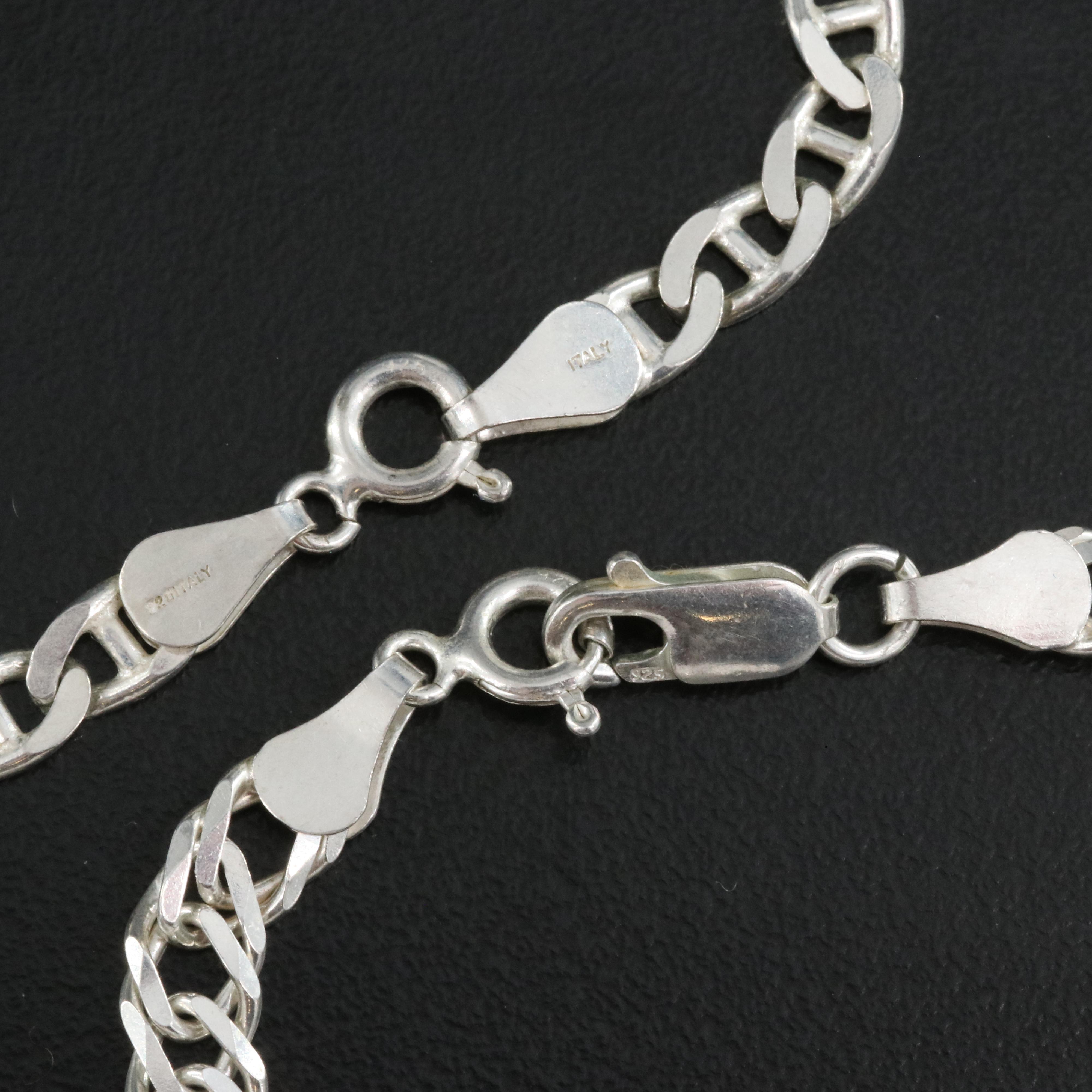 Mexican Sterling Fishbone Necklace Necklace with Sterling Curb Link Chain