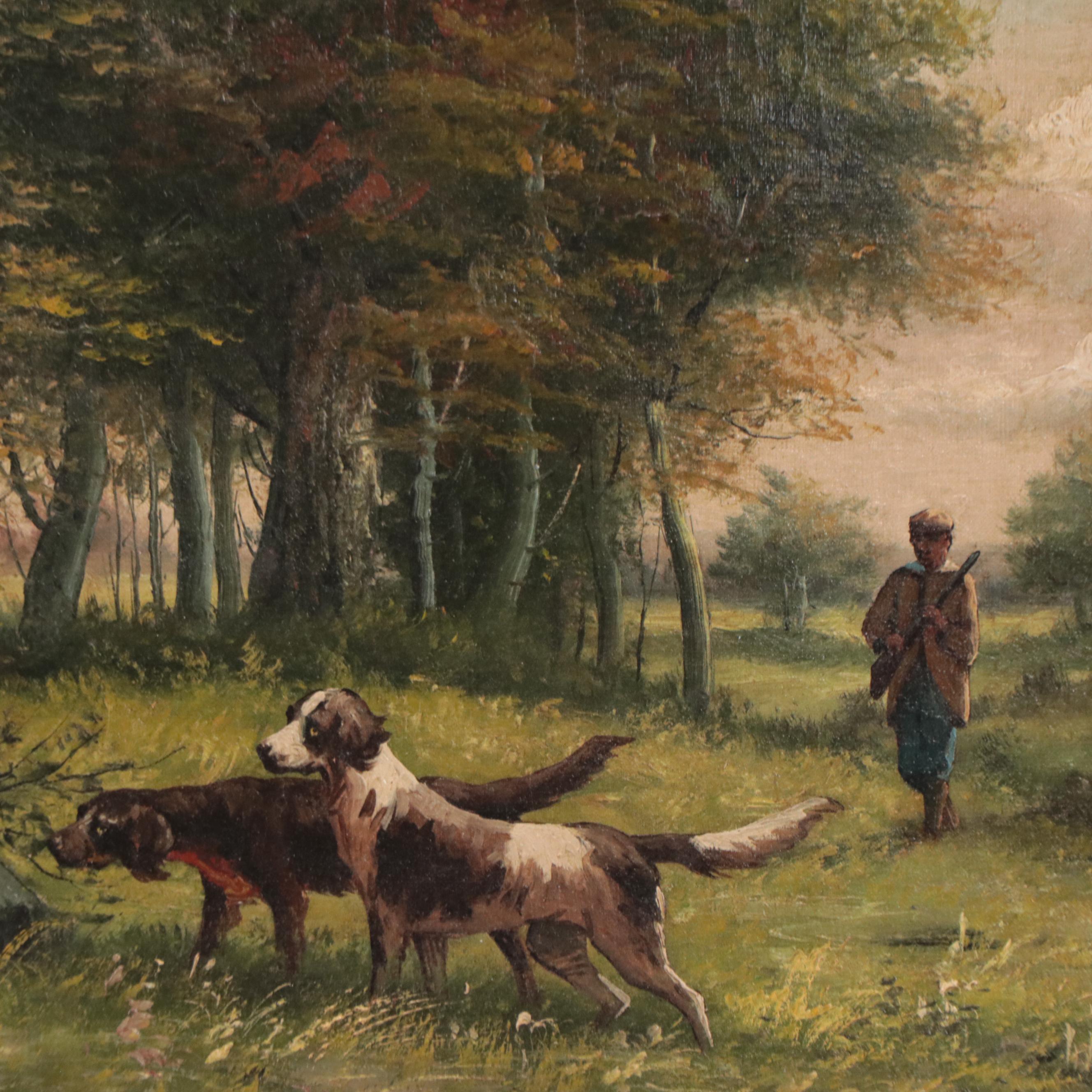 Oil Painting of Hunting Dogs In Landscape